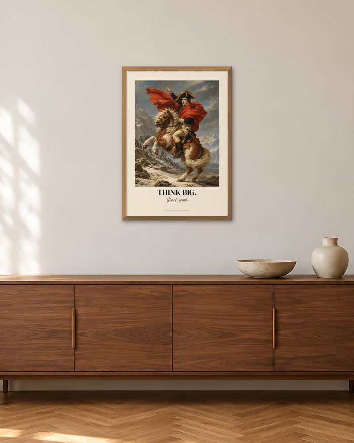 Napoleon überquert die Alpen – „Think Big“ | Klassiker neu gedacht – 50 × 70 cm im Holzrahmen – Raumansicht – Art Bros