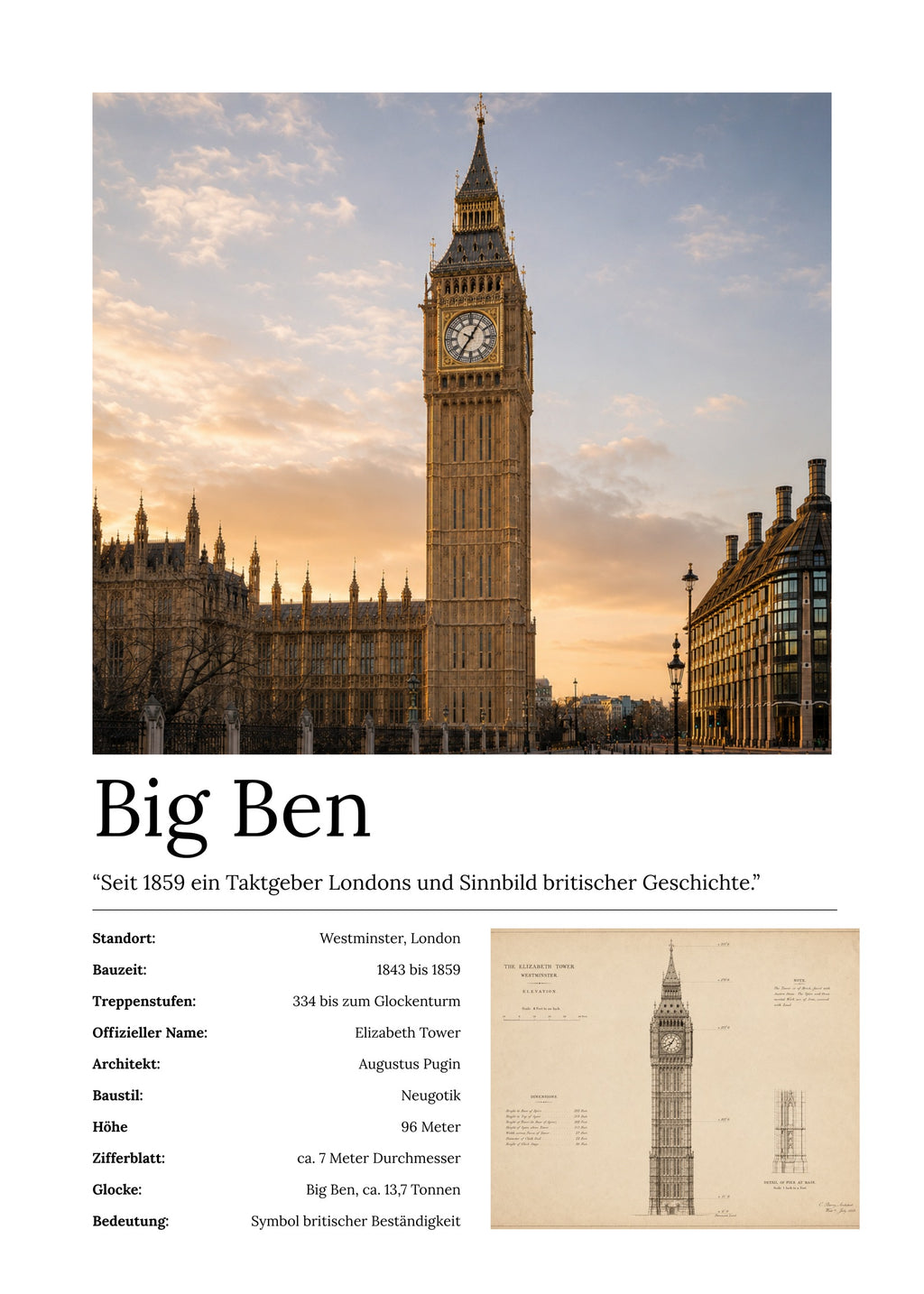 Big Ben Wandbild – Kunstdruck ohne Rahmen – Art Bros