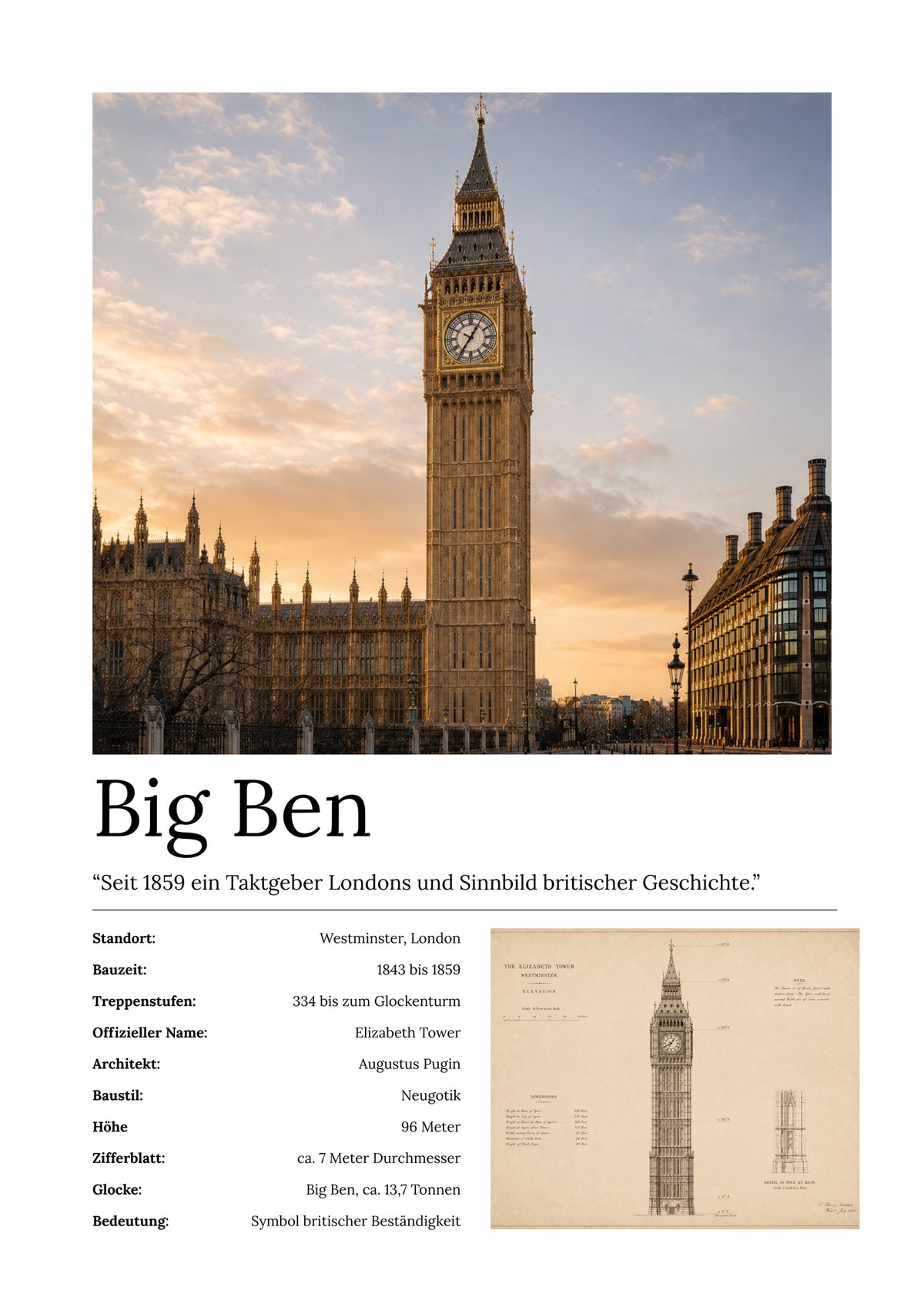 Big Ben Wandbild – Kunstdruck ohne Rahmen – Art Bros