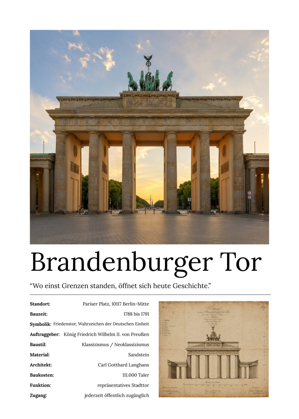Brandenburger Tor Wandbild – Kunstdruck ohne Rahmen – Art Bros
