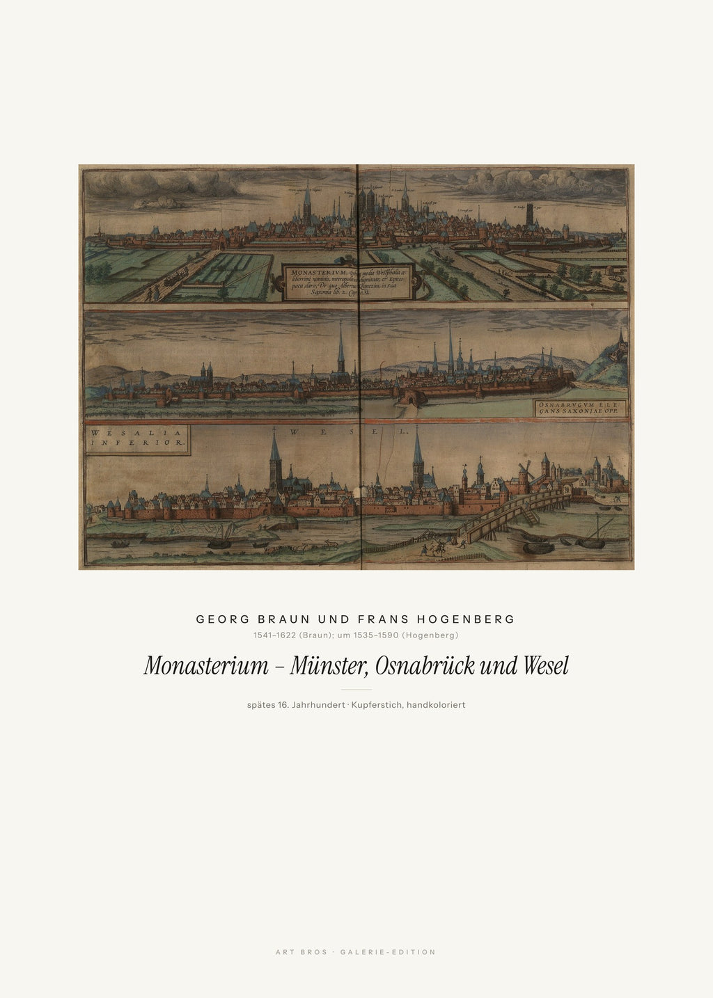 Monasterium – Münster, Osnabrück und Wesel – Georg Braun und Frans Hogenberg – Kunstdruck – Art Bros
