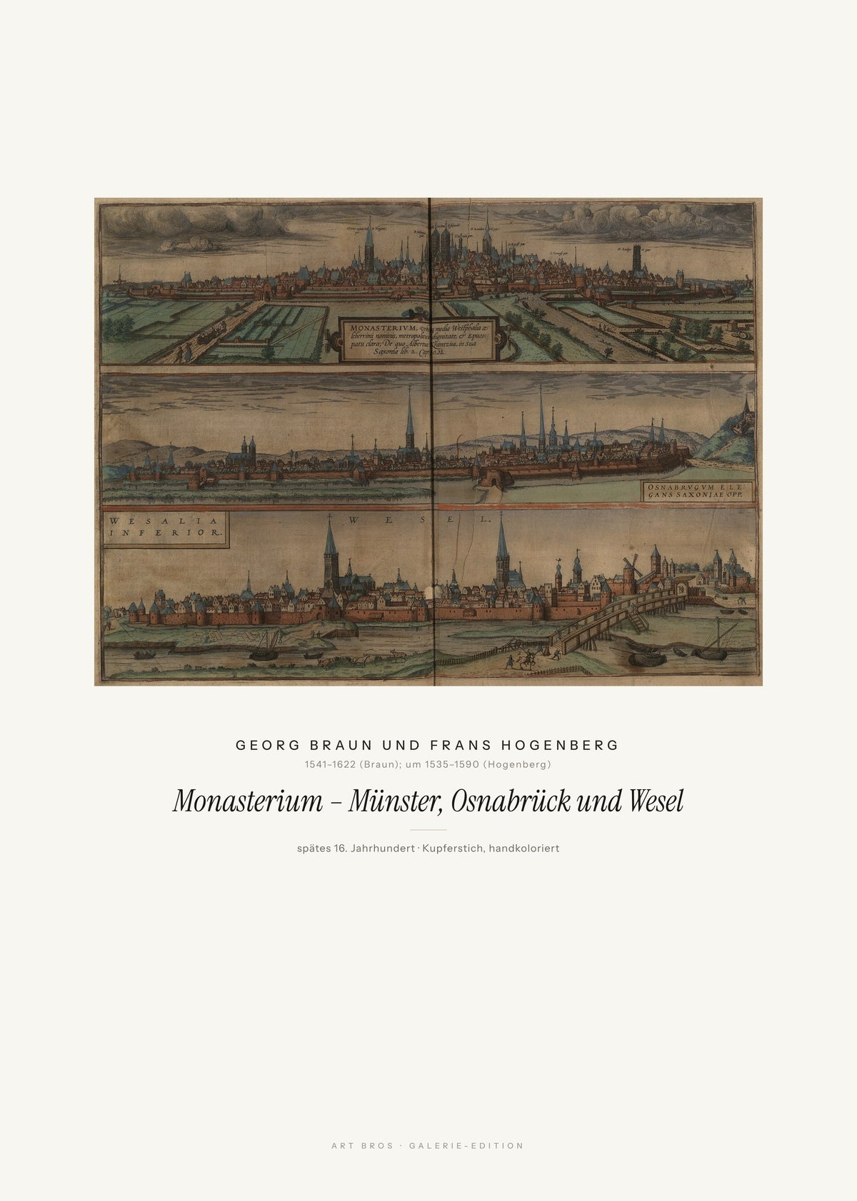 Monasterium – Münster, Osnabrück und Wesel – Georg Braun und Frans Hogenberg – Kunstdruck – Art Bros