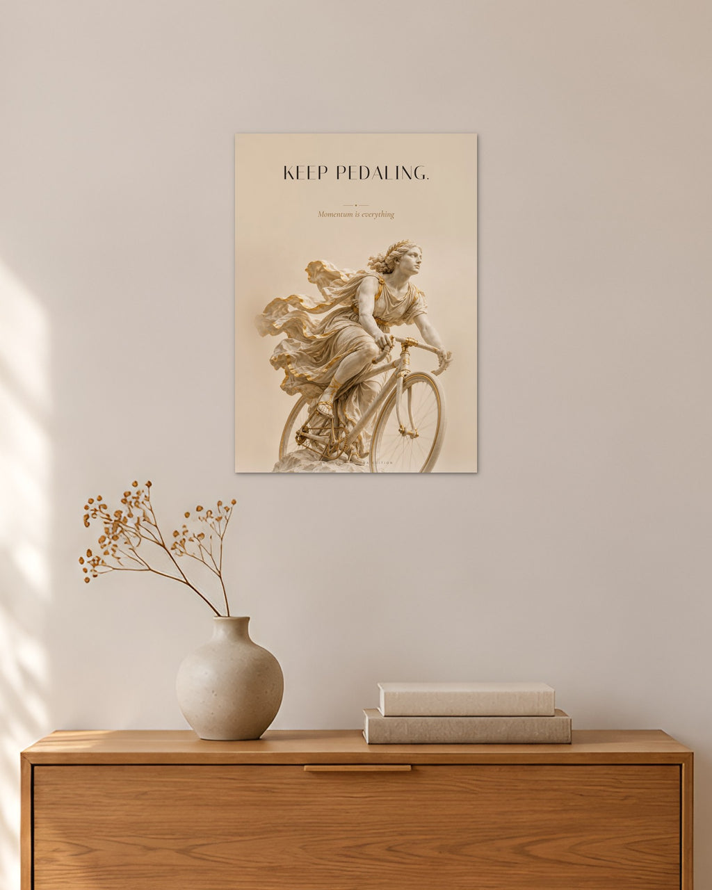 Keep Pedaling – Radfahrerin Poster – 30 × 42 cm ohne Rahmen – Raumansicht – Art Bros