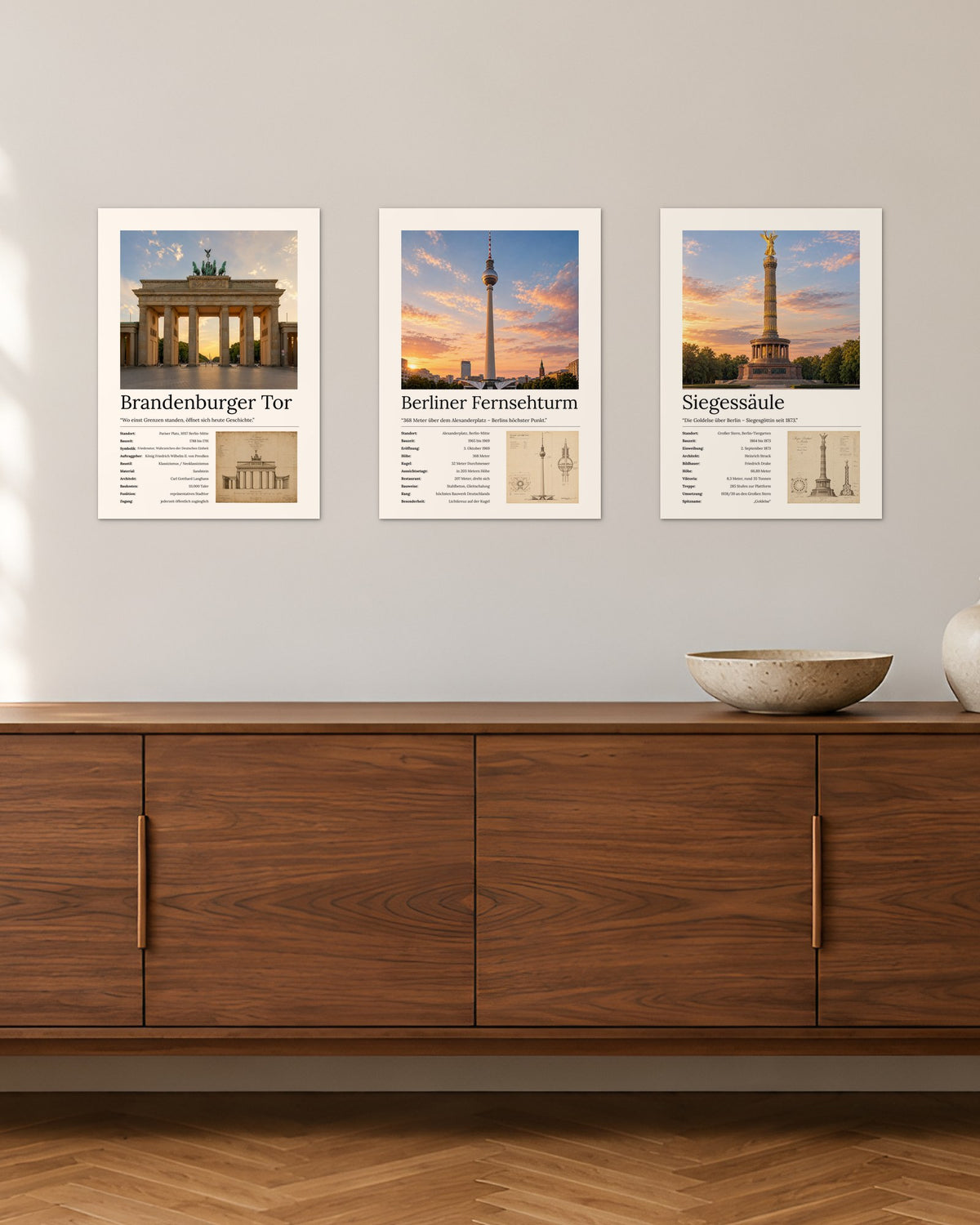 Berlin Bundle – 3er-Set Wandbilder – 30 × 42 cm ohne Rahmen – Raumansicht – Art Bros