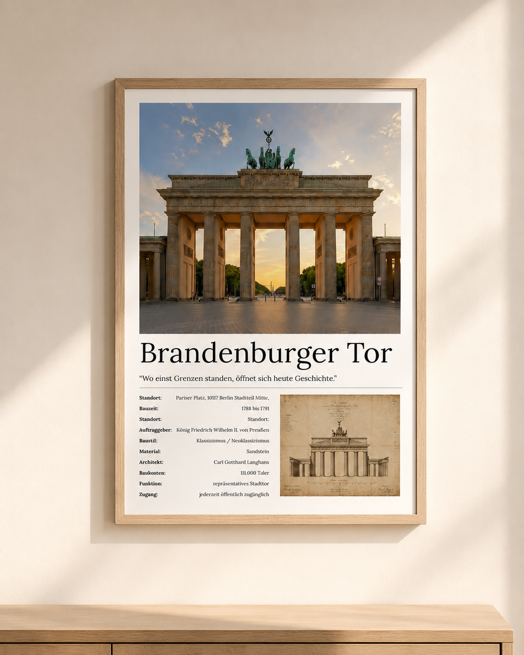 Brandenburger Tor Wandbild im Holzrahmen an einer Wand