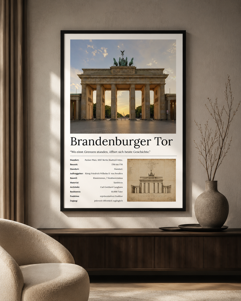 Brandenburger Tor Poster im hellen Wohnraum – Art Bros