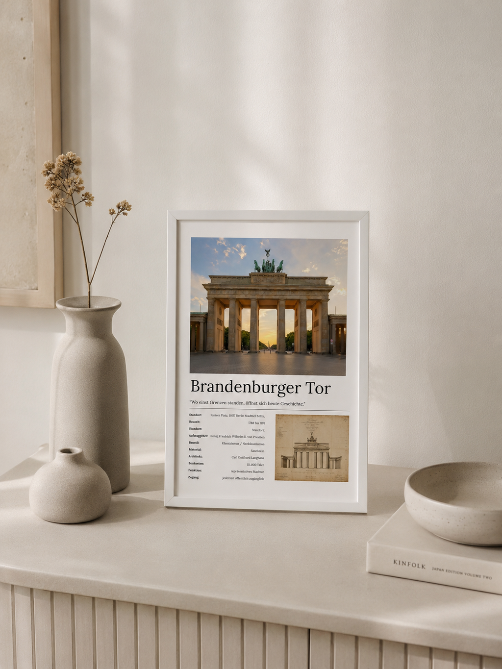 Brandenburger Tor Architekturposter über Sideboard – gerahmtes Wandbild