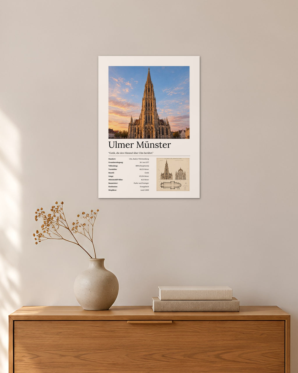Ulmer Münster Wandbild – 30 × 42 cm ohne Rahmen – Raumansicht – Art Bros