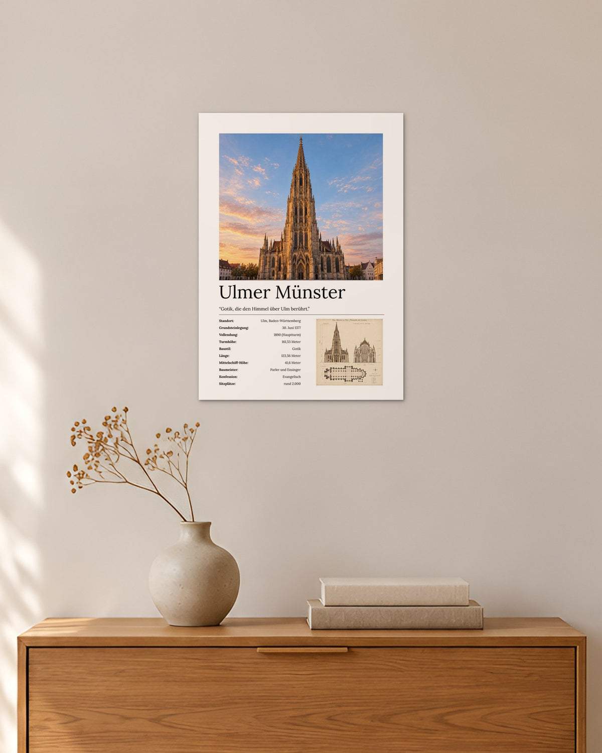Ulmer Münster Wandbild – 30 × 42 cm ohne Rahmen – Raumansicht – Art Bros