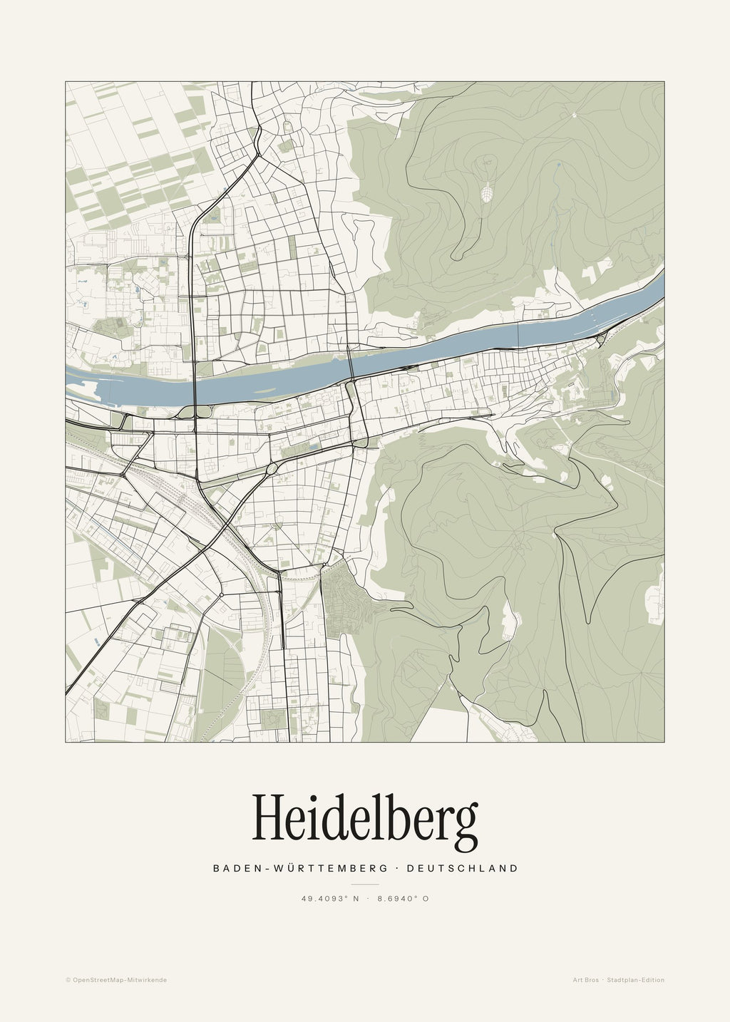 Heidelberg Stadtplan – Wandbild – Kunstdruck – Art Bros