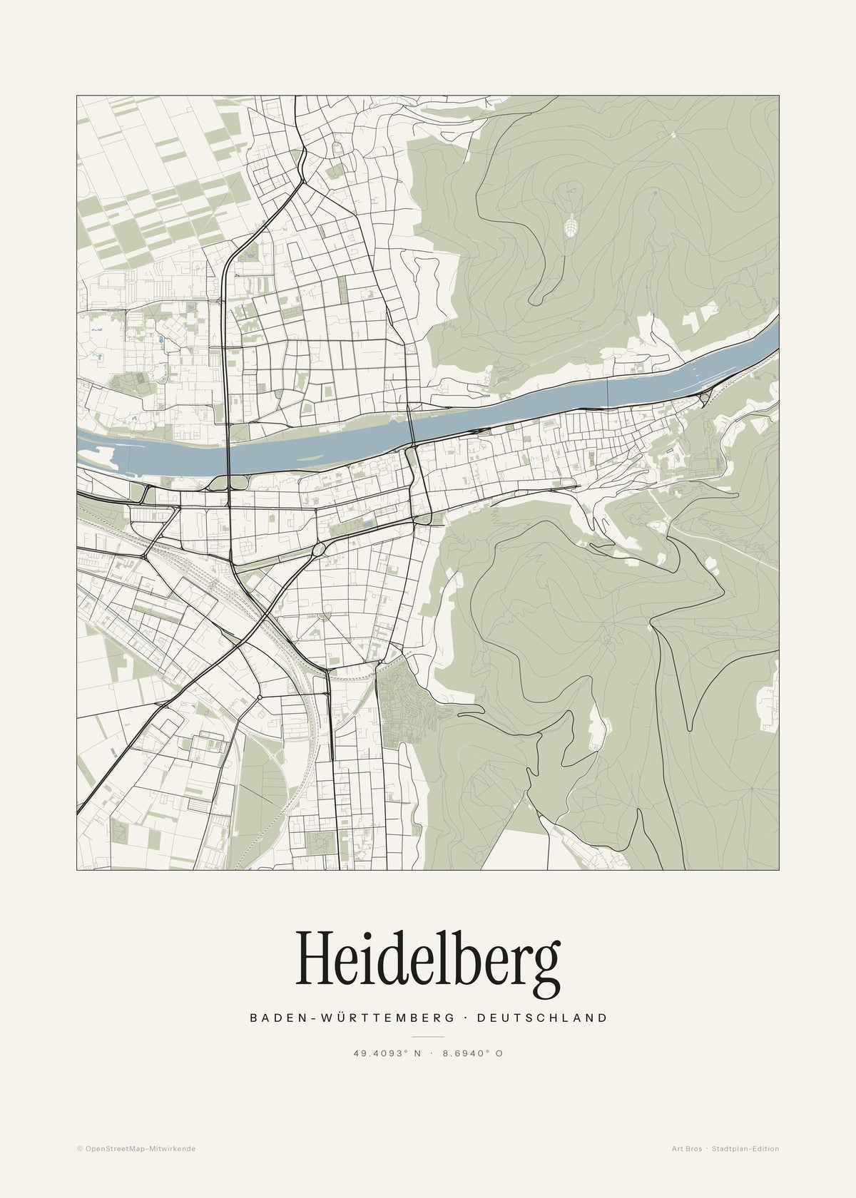 Heidelberg Stadtplan – Wandbild – Kunstdruck – Art Bros
