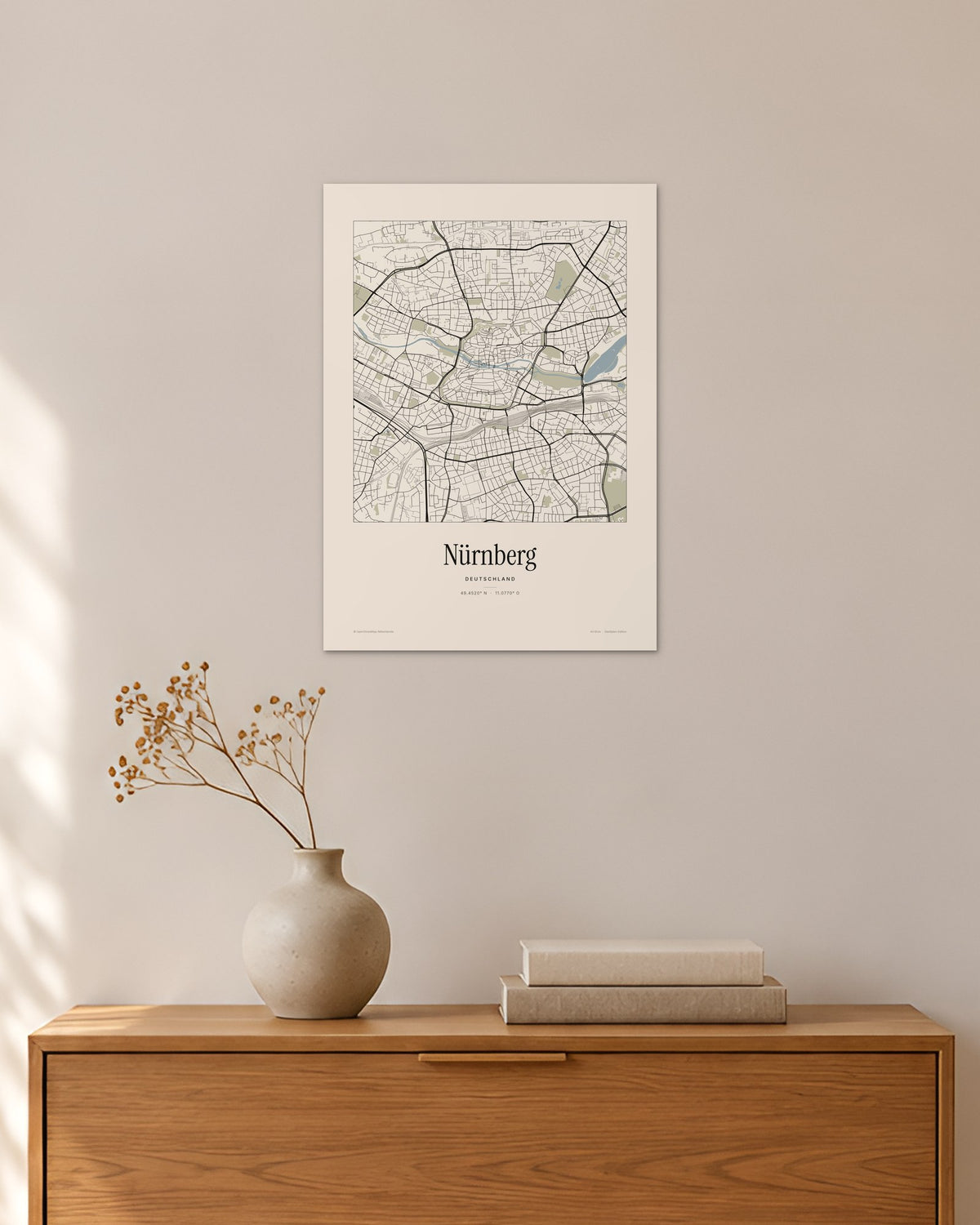 Nürnberg Stadtplan – Wandbild – 30 × 42 cm ohne Rahmen – Raumansicht – Art Bros