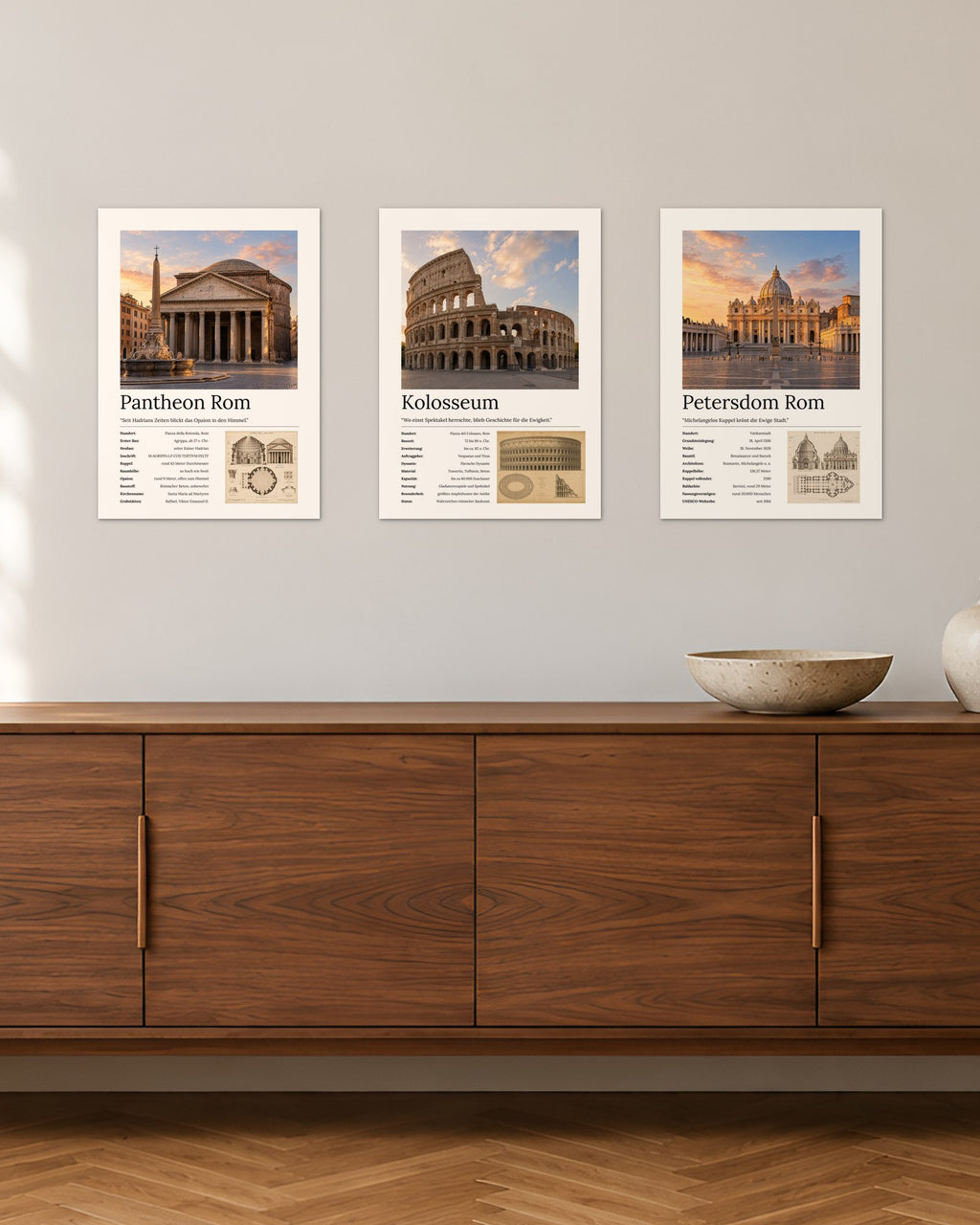 Rom Bundle – 3er-Set Wandbilder – 30 × 42 cm ohne Rahmen – Raumansicht – Art Bros