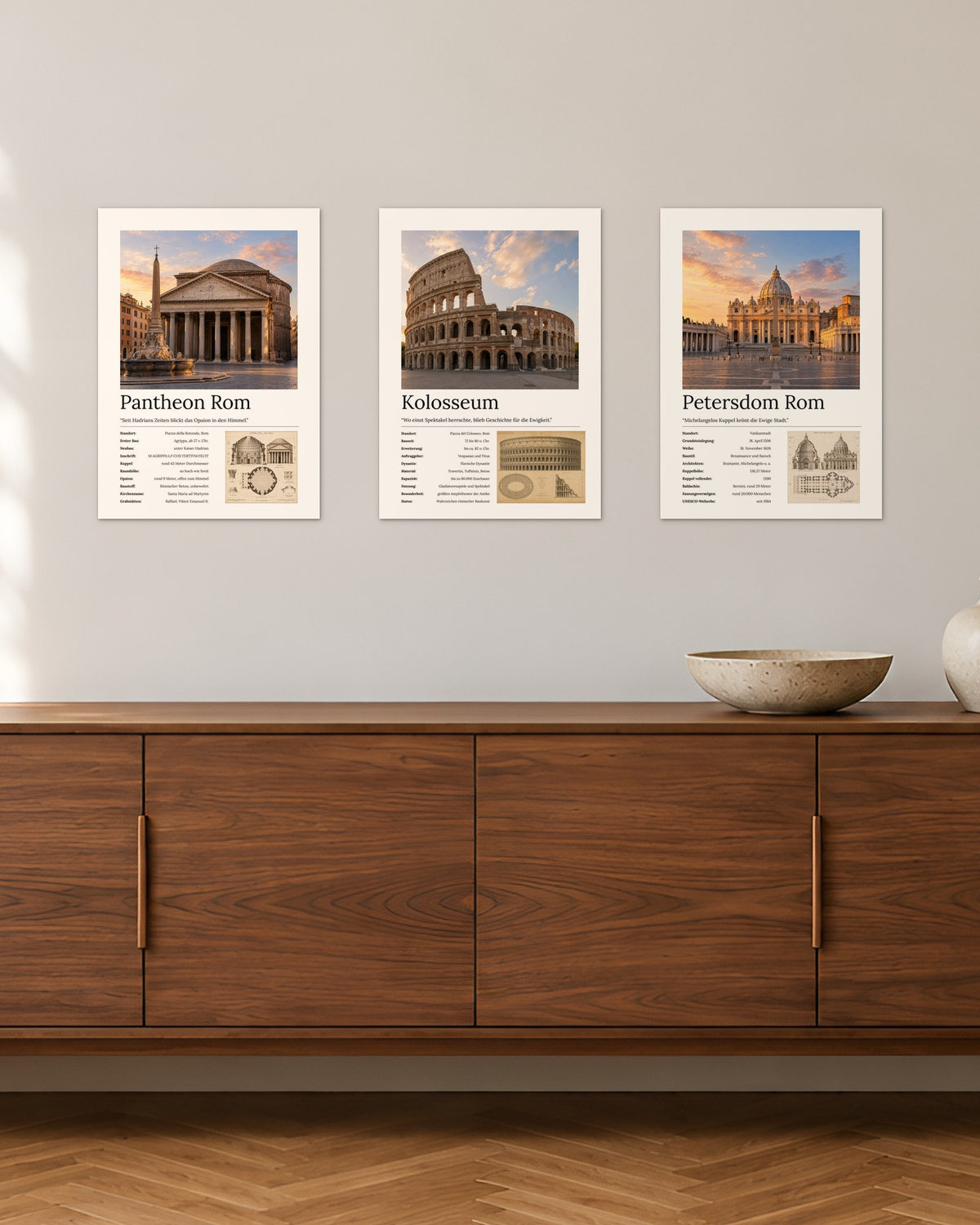 Rom Bundle – 3er-Set Wandbilder – 30 × 42 cm ohne Rahmen – Raumansicht – Art Bros