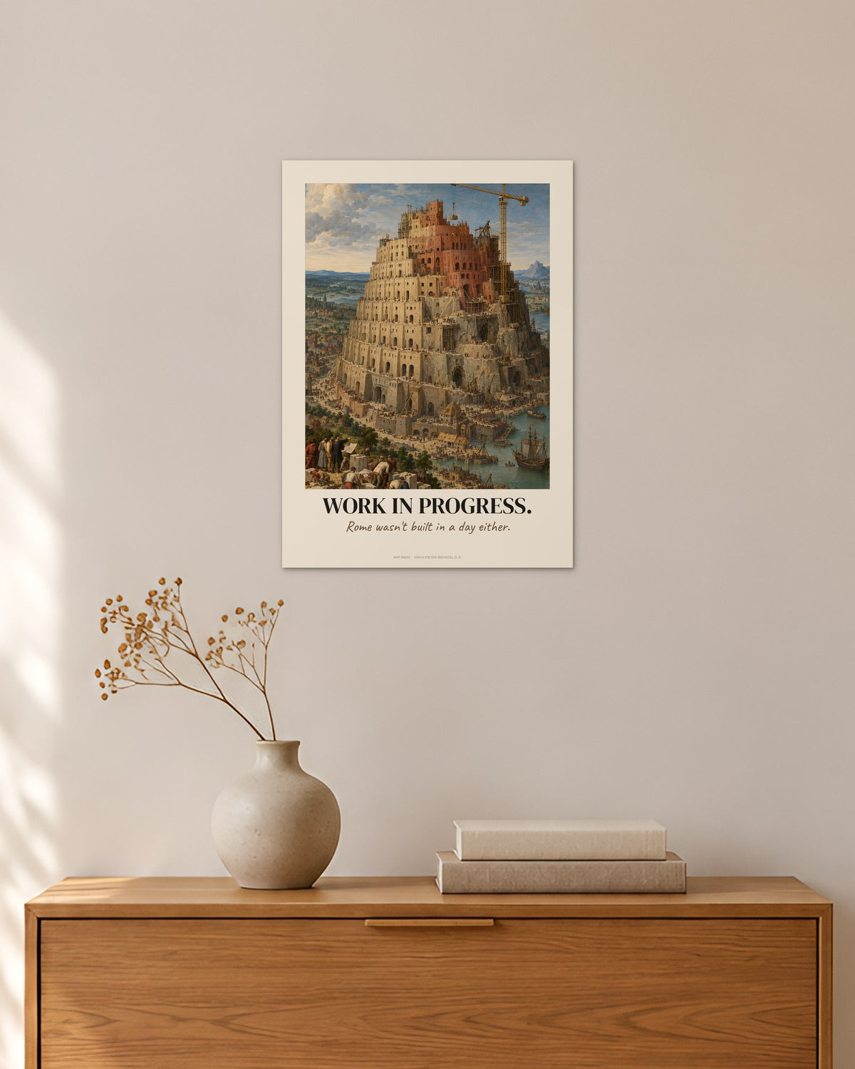 Der Turmbau zu Babel – „Work In Progress“ | Klassiker neu gedacht – 30 × 42 cm ohne Rahmen – Raumansicht – Art Bros