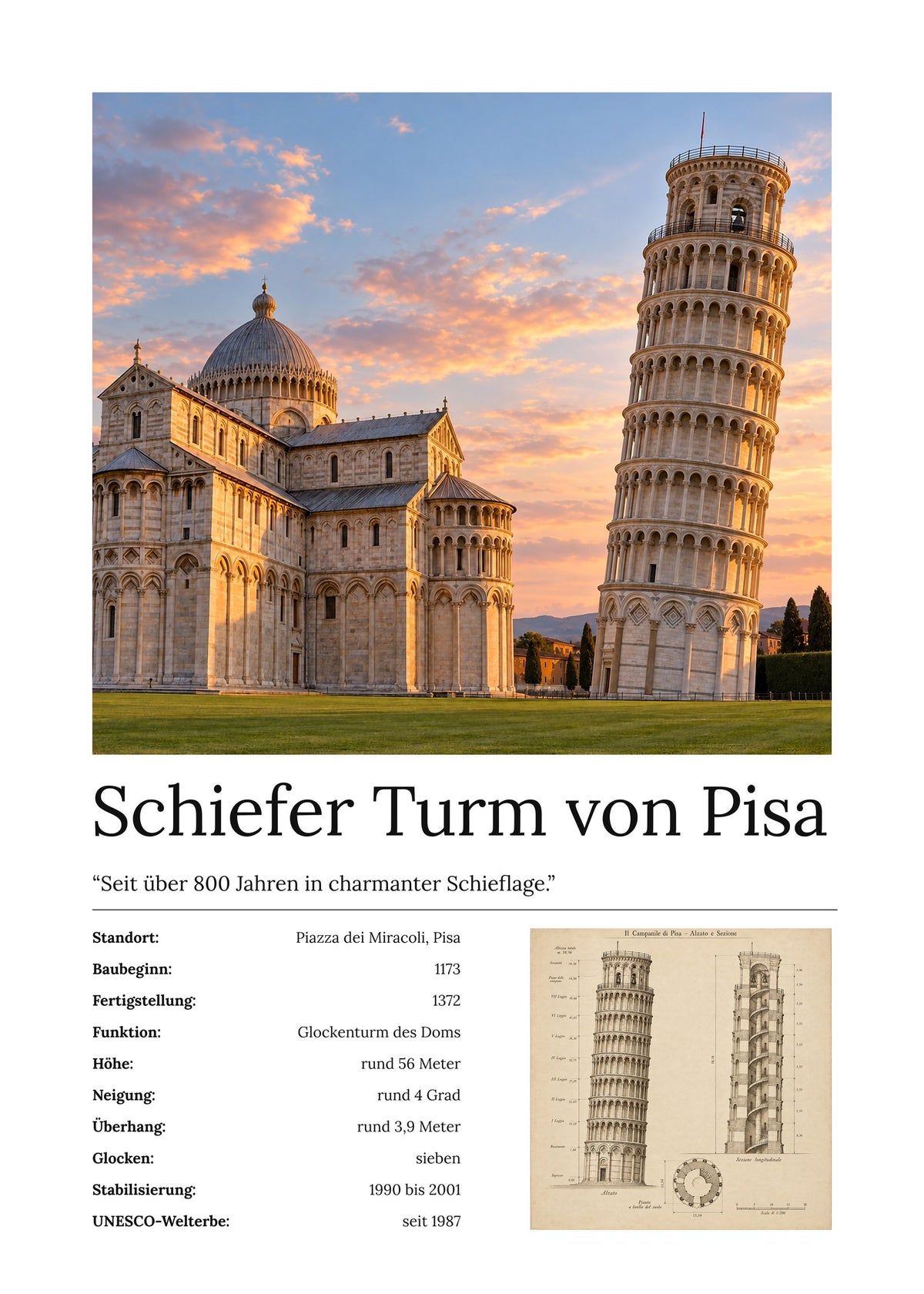 Schiefer Turm von Pisa Wandbild – Kunstdruck – Art Bros