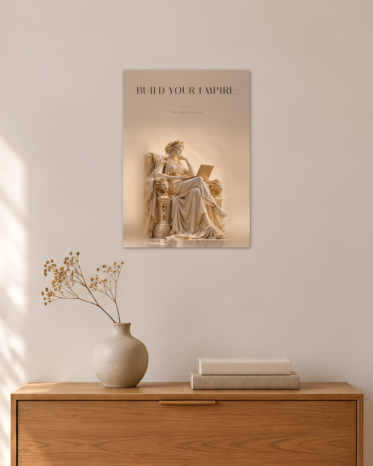 Build Your Empire – Thron mit Laptop Poster – 30 × 42 cm ohne Rahmen – Raumansicht – Art Bros