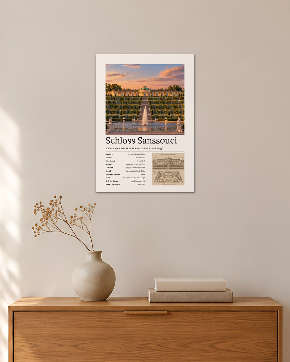 Schloss Sanssouci Wandbild – 30 × 42 cm ohne Rahmen – Raumansicht – Art Bros