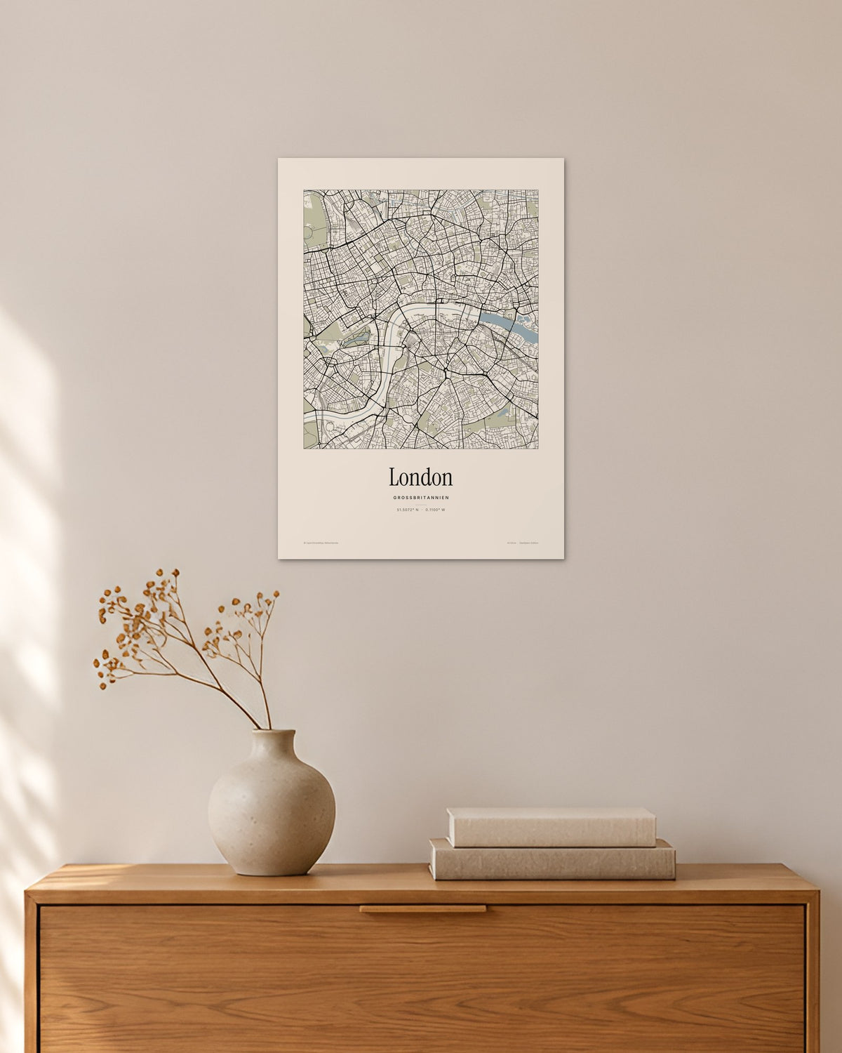 London Stadtplan – Wandbild – 30 × 42 cm ohne Rahmen – Raumansicht – Art Bros