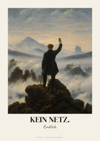 Der Wanderer über dem Nebelmeer neu interpretiert mit Spruch Kein Netz – Poster – Art Bros