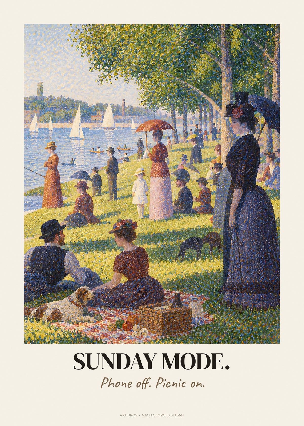 Ein Sonntagnachmittag auf der Grande Jatte neu interpretiert mit Spruch Sunday Mode – Poster – Art Bros