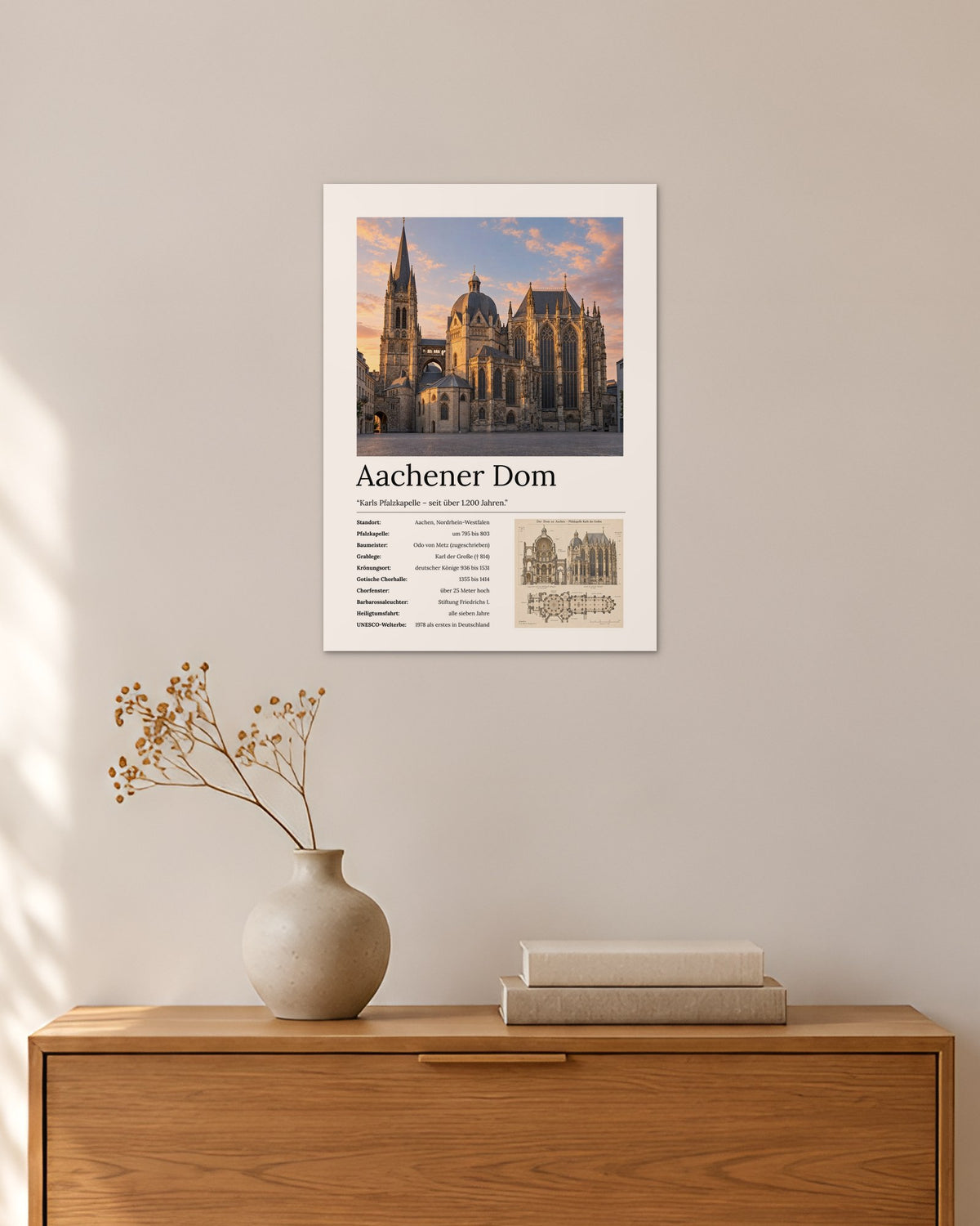 Aachener Dom Wandbild – 30 × 42 cm ohne Rahmen – Raumansicht – Art Bros
