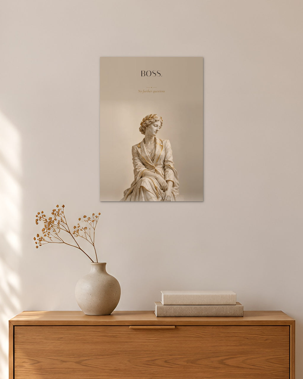Boss – Statue im Blazer Poster – 30 × 42 cm ohne Rahmen – Raumansicht – Art Bros
