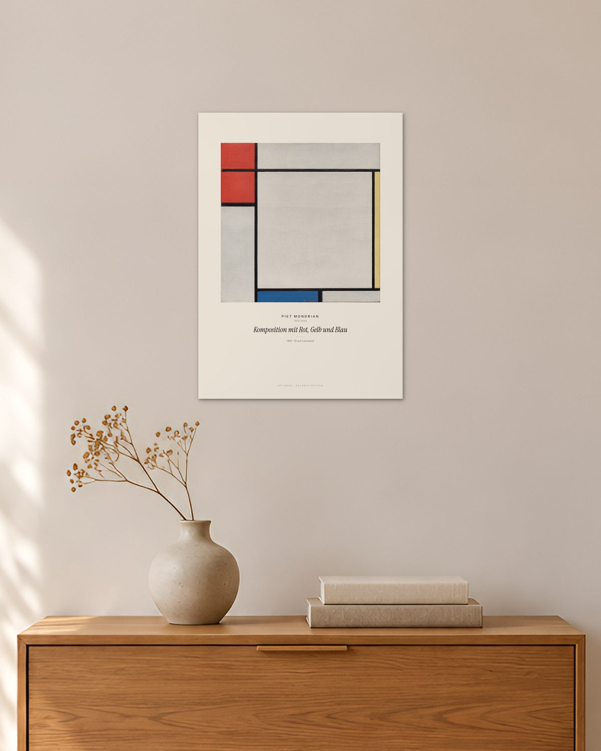 Komposition mit Rot, Gelb und Blau – Piet Mondrian – 30 × 42 cm ohne Rahmen – Raumansicht – Art Bros