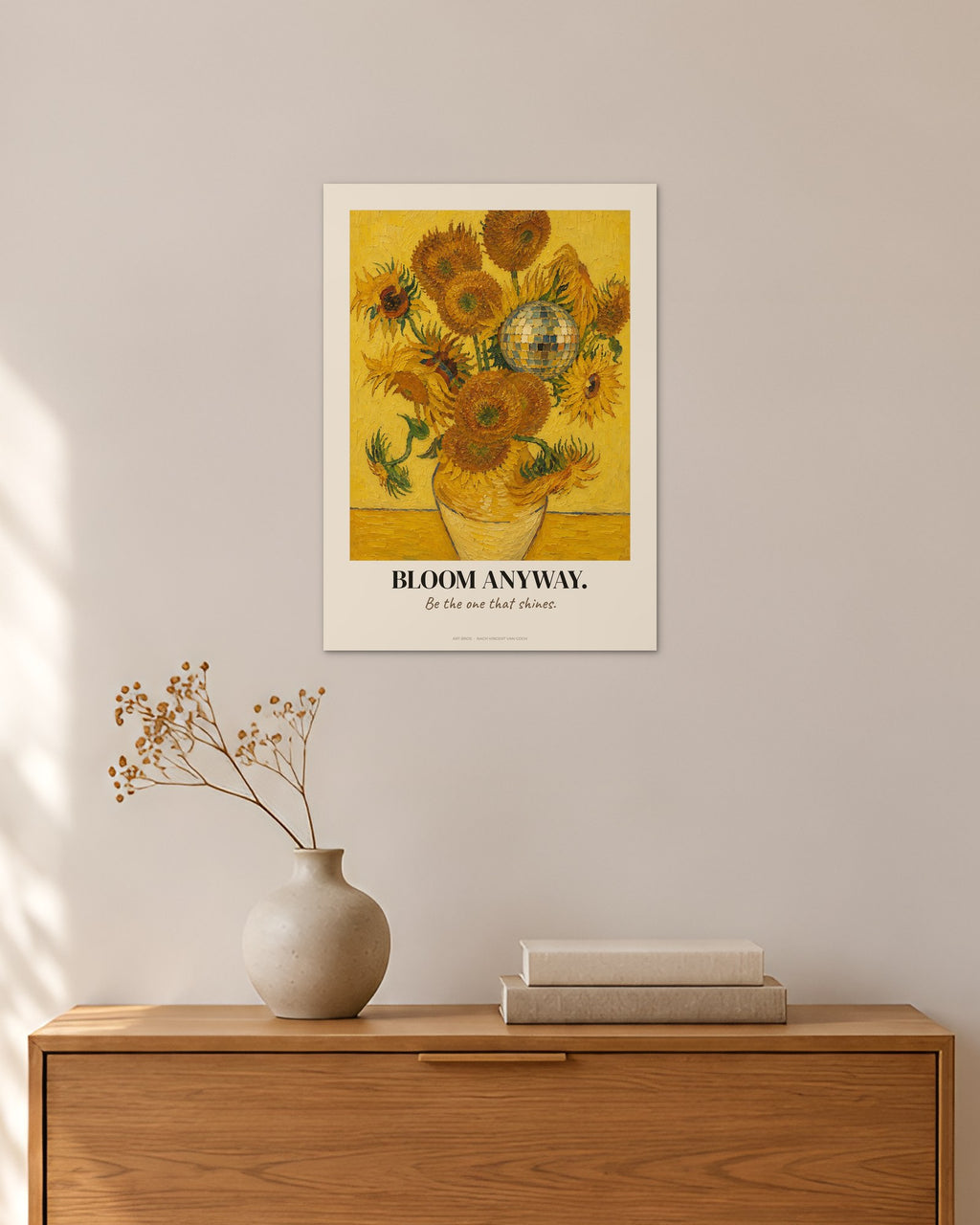 Sonnenblumen – „Bloom Anyway“ | Klassiker neu gedacht – 30 × 42 cm ohne Rahmen – Raumansicht – Art Bros