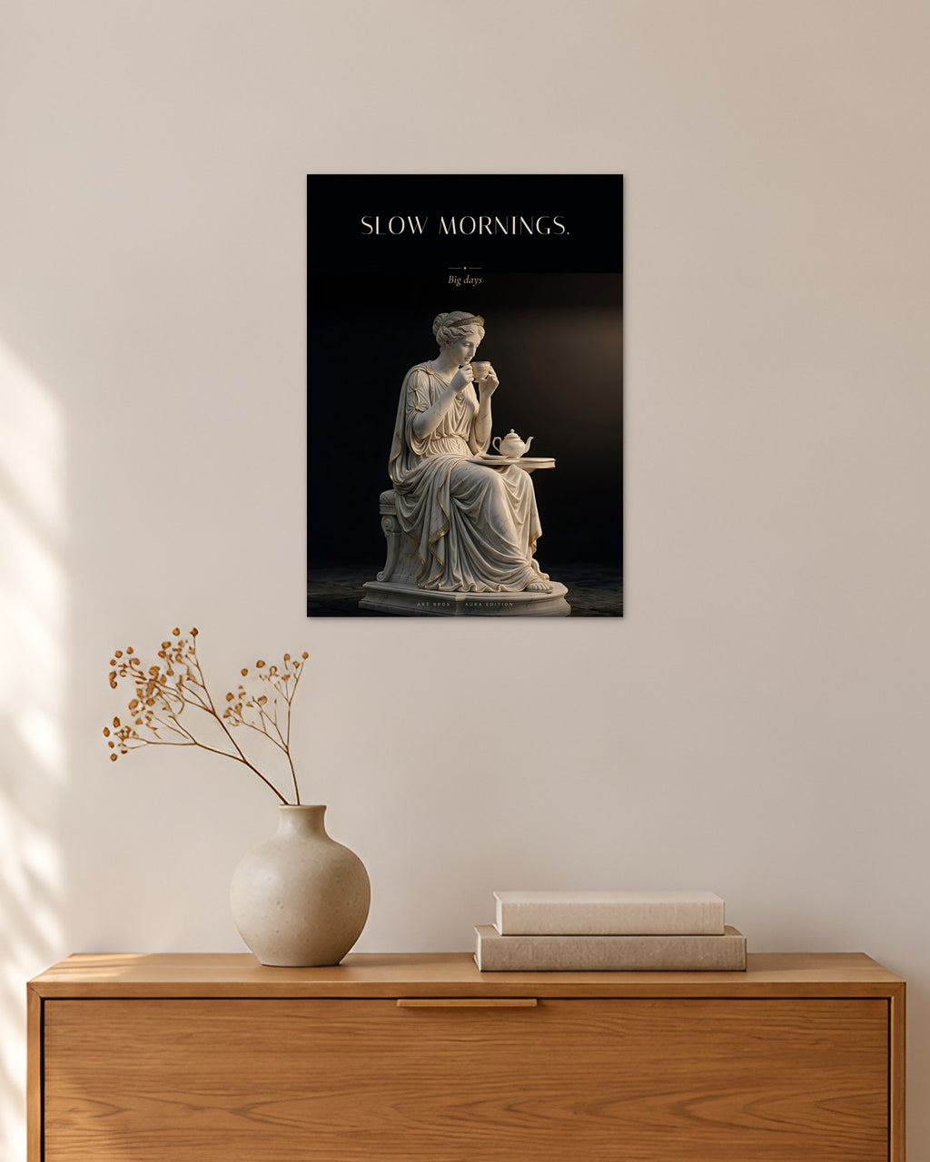 Slow Mornings – Teezeit Poster – 30 × 42 cm ohne Rahmen – Raumansicht – Art Bros