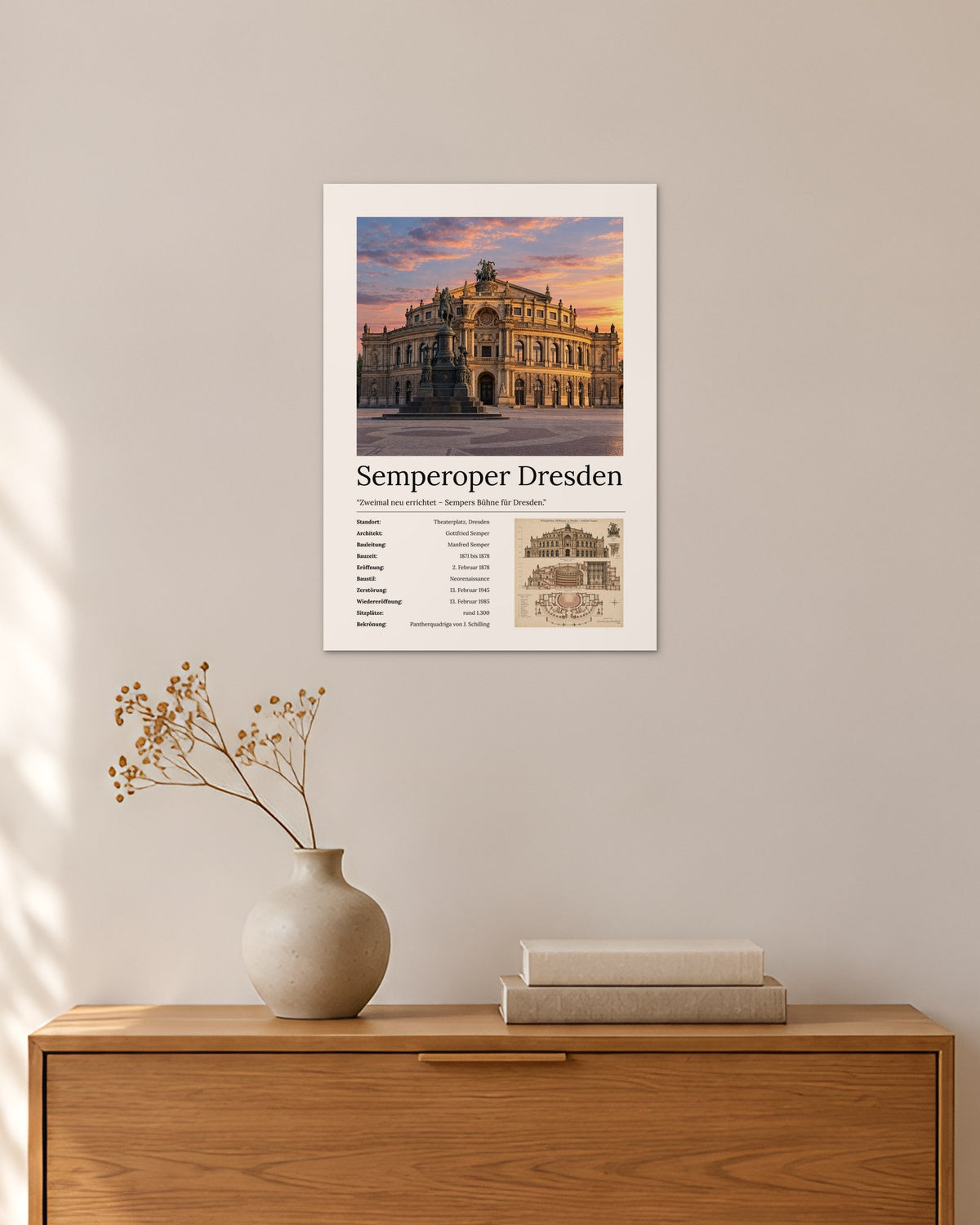 Semperoper Dresden Wandbild – 30 × 42 cm ohne Rahmen – Raumansicht – Art Bros
