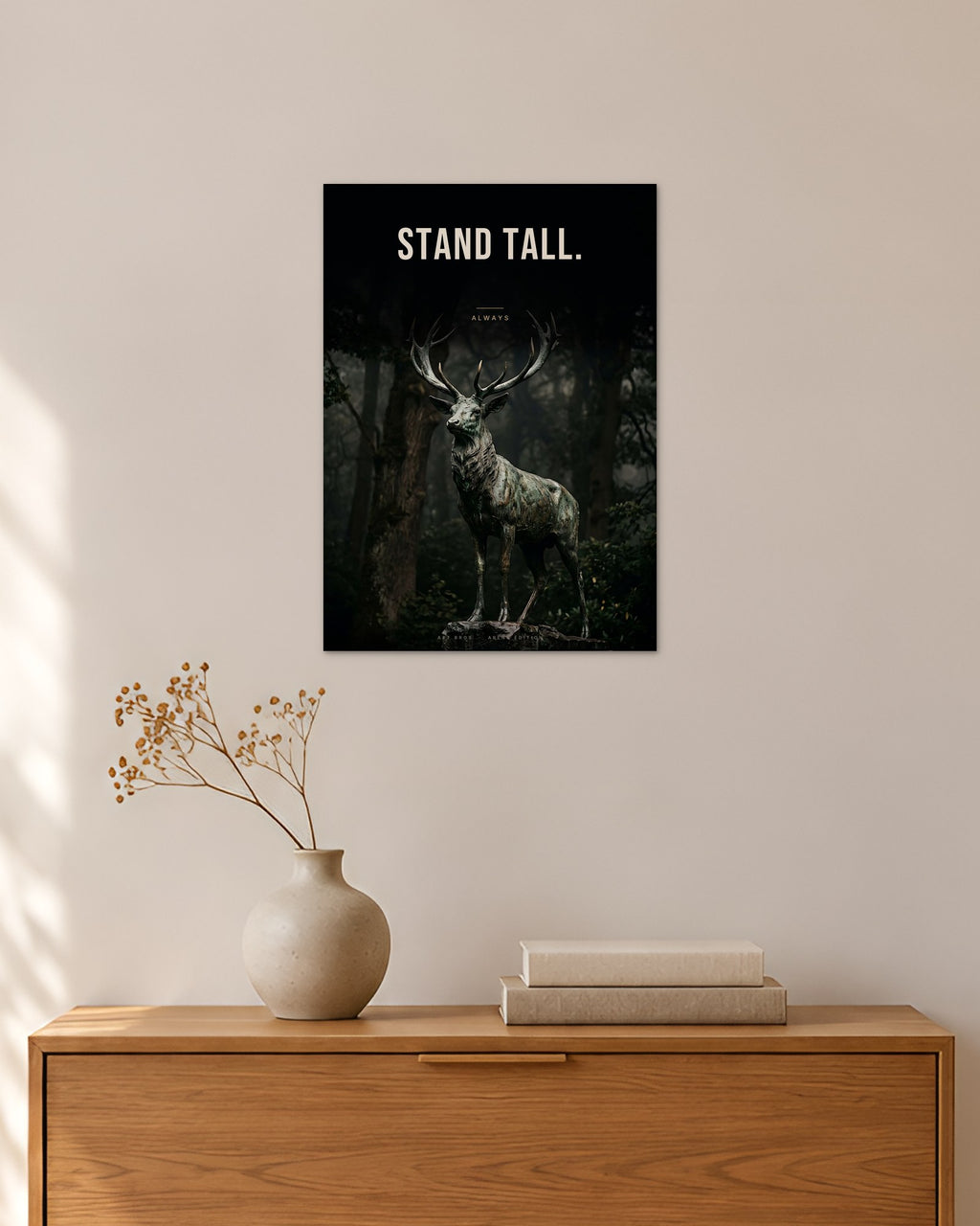 Stand Tall – Hirsch Poster – 30 × 42 cm ohne Rahmen – Raumansicht – Art Bros