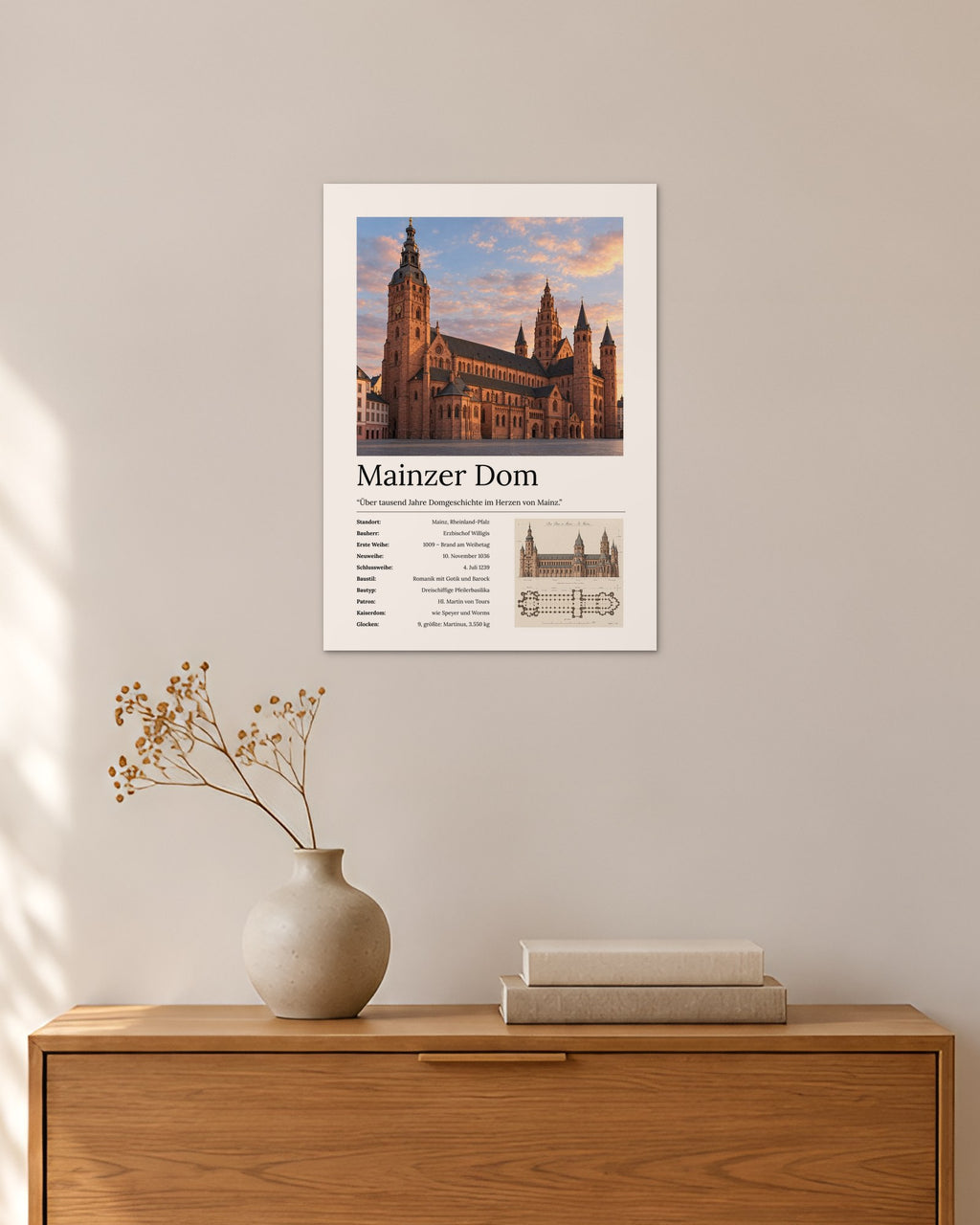 Mainzer Dom Wandbild – 30 × 42 cm ohne Rahmen – Raumansicht – Art Bros