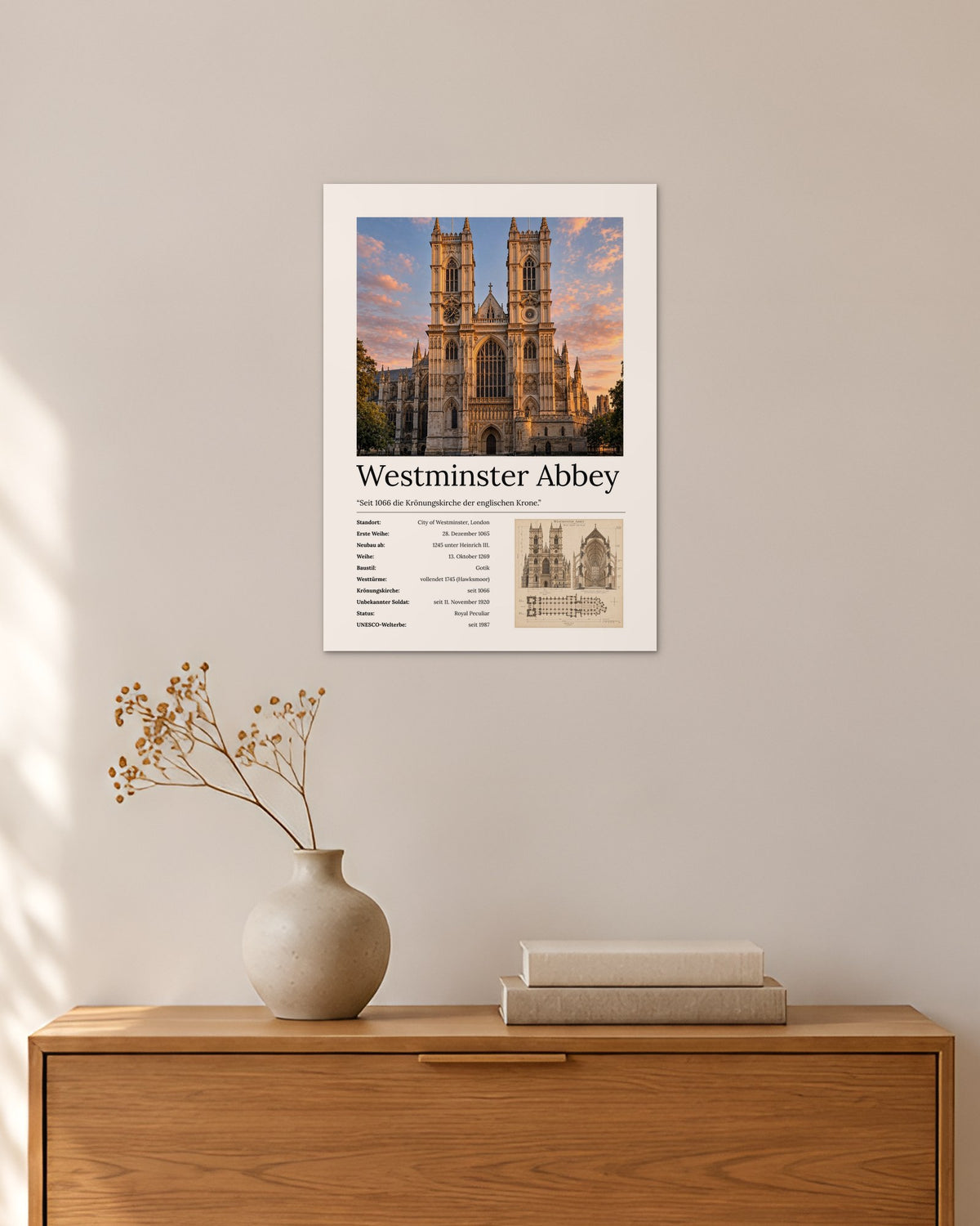 Westminster Abbey Wandbild – 30 × 42 cm ohne Rahmen – Raumansicht – Art Bros