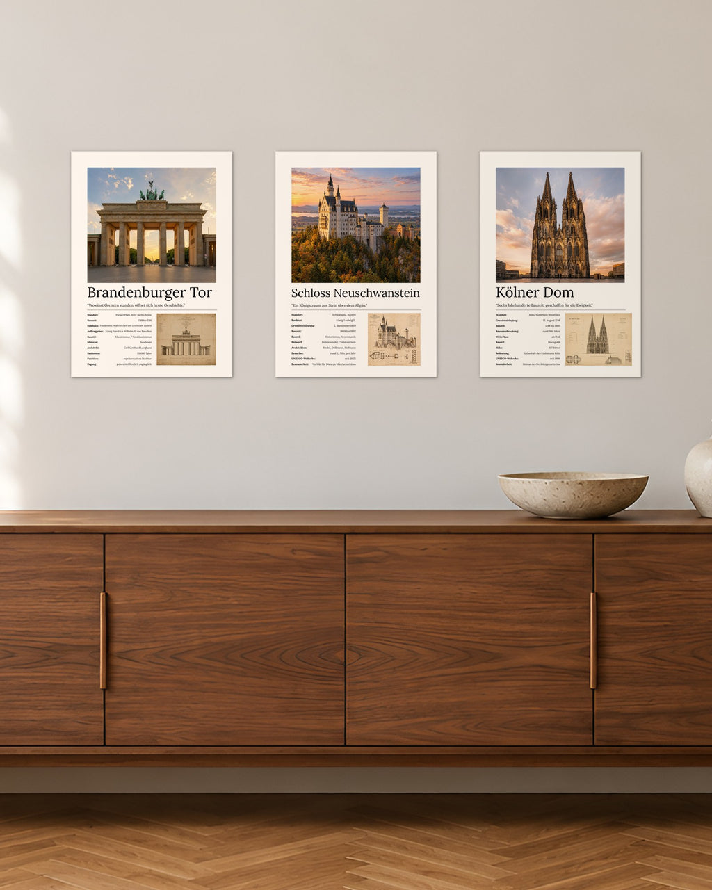 Deutschland Bundle – 3er-Set Wandbilder – 30 × 42 cm ohne Rahmen – Raumansicht – Art Bros