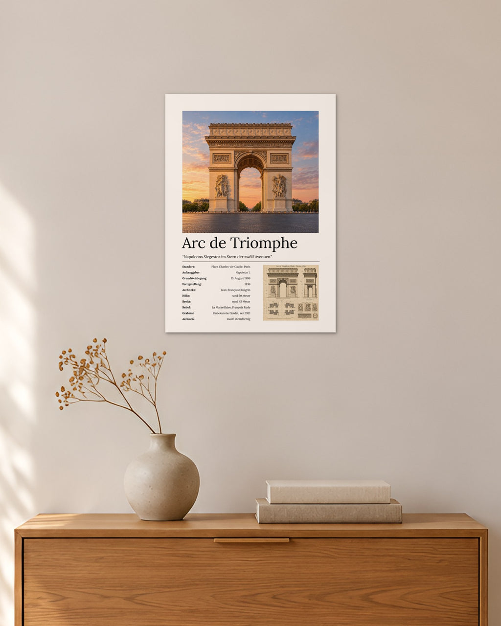 Arc de Triomphe Wandbild – 30 × 42 cm ohne Rahmen – Raumansicht – Art Bros
