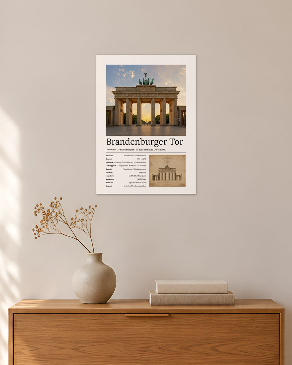 Brandenburger Tor Wandbild – 30 × 42 cm ohne Rahmen – Raumansicht – Art Bros