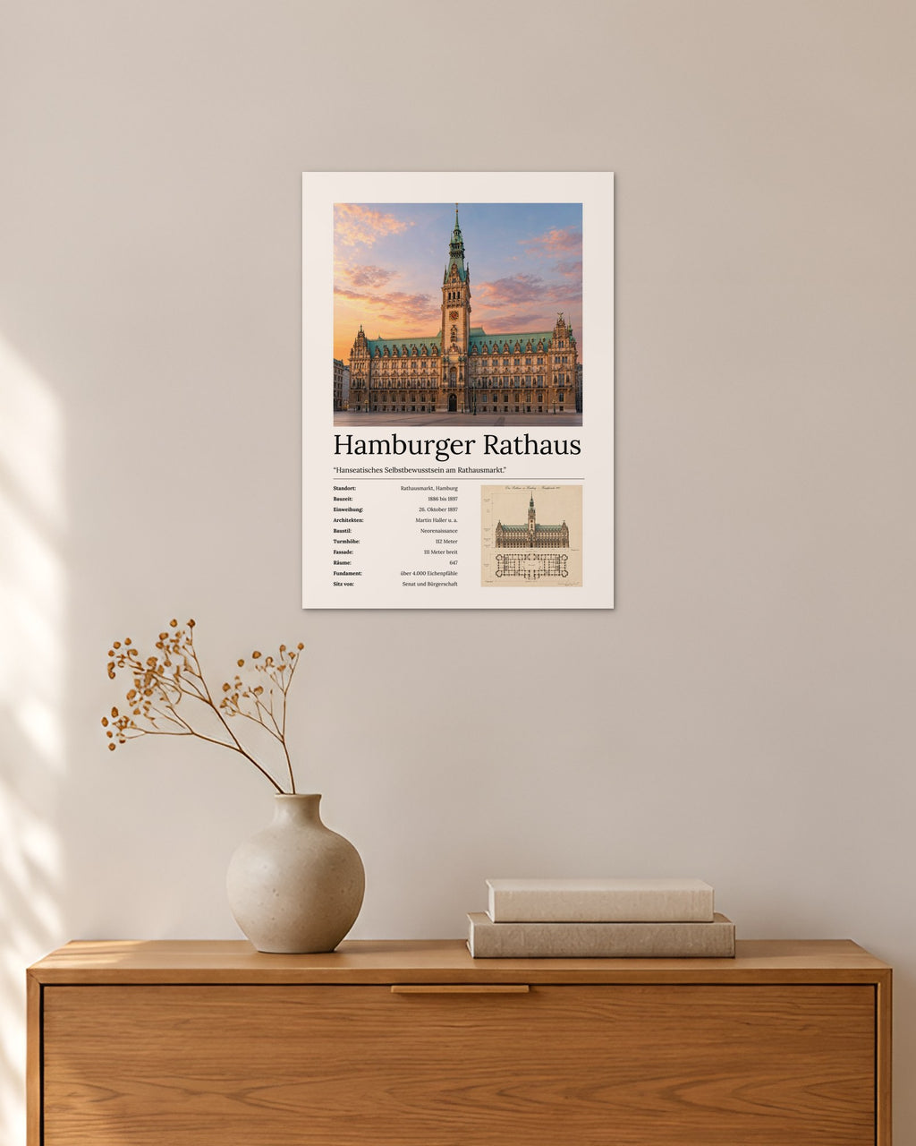 Hamburger Rathaus Wandbild – 30 × 42 cm ohne Rahmen – Raumansicht – Art Bros