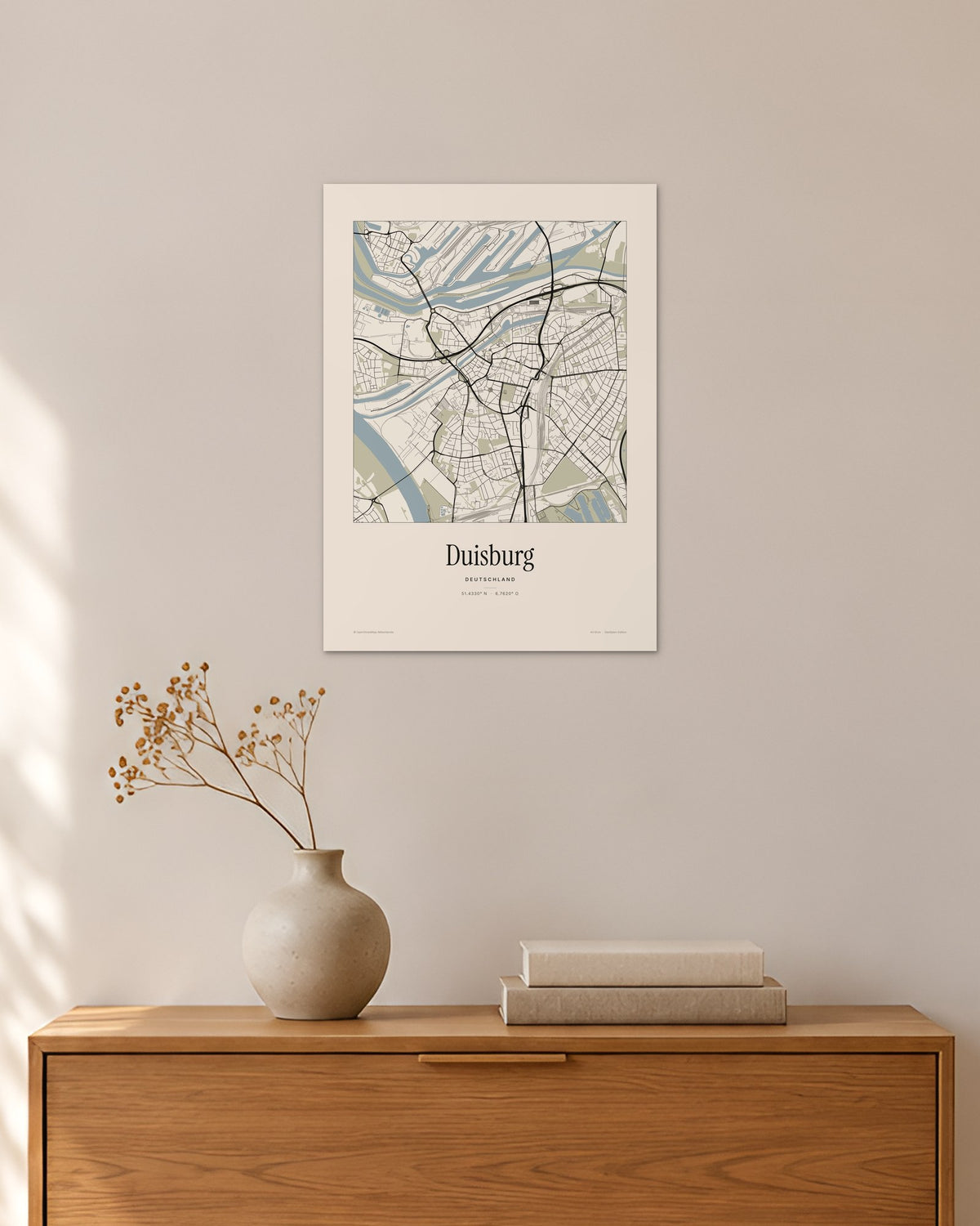 Duisburg Stadtplan – Wandbild – 30 × 42 cm ohne Rahmen – Raumansicht – Art Bros