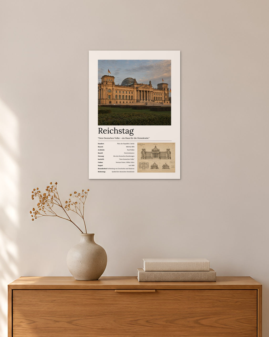 Reichstag Wandbild – 30 × 42 cm ohne Rahmen – Raumansicht – Art Bros