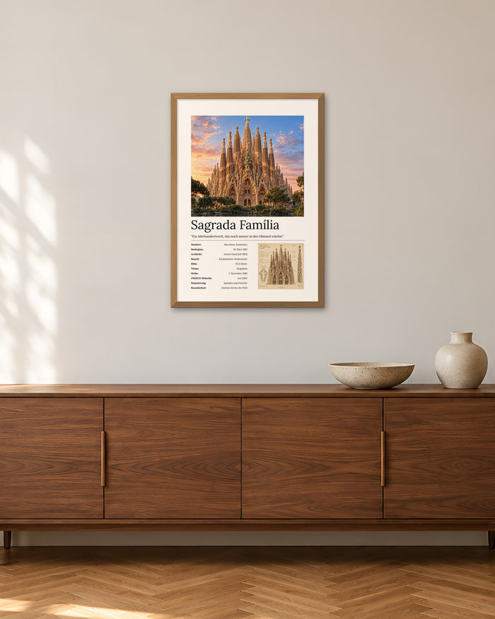 Sagrada Família Wandbild – 50 × 70 cm im Holzrahmen – Raumansicht – Art Bros