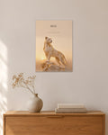 Rise – Löwin bei Sonnenaufgang Poster – 30 × 42 cm ohne Rahmen – Raumansicht – Art Bros