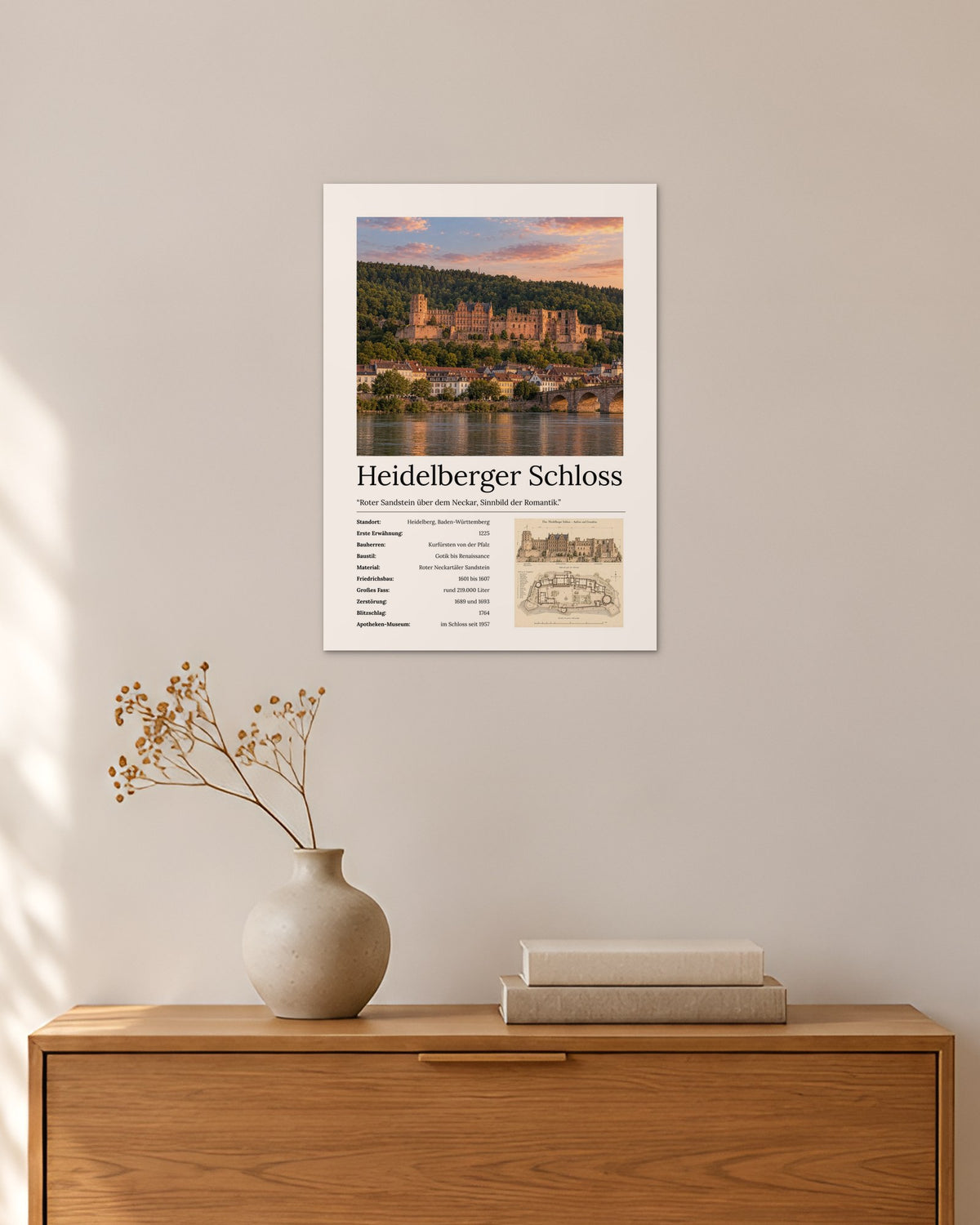 Heidelberger Schloss Wandbild – 30 × 42 cm ohne Rahmen – Raumansicht – Art Bros