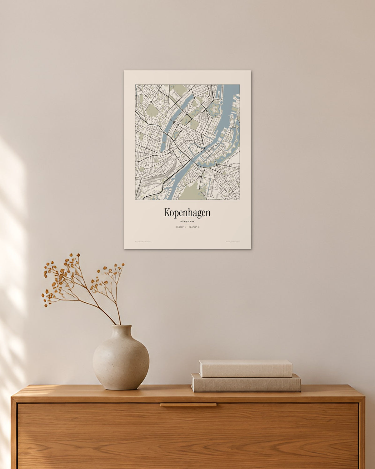 Kopenhagen Stadtplan – Wandbild – 30 × 42 cm ohne Rahmen – Raumansicht – Art Bros