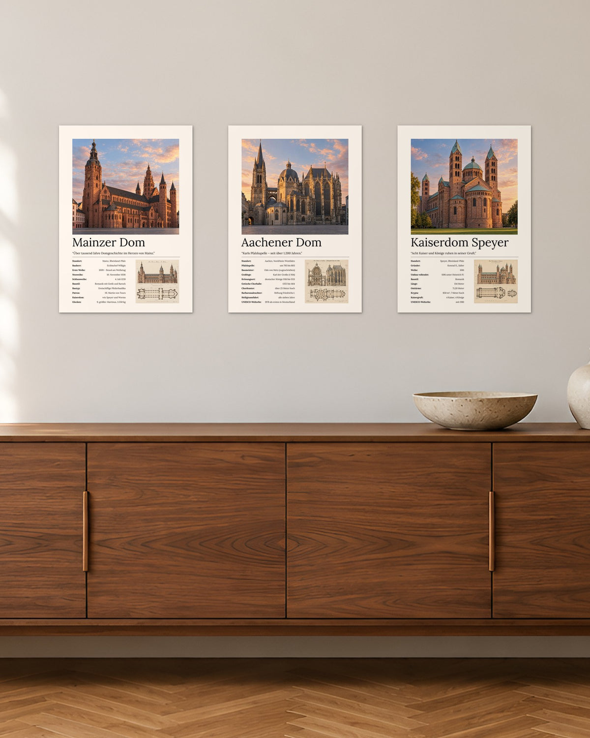 Deutsche Dome Bundle – 3er-Set Wandbilder – 30 × 42 cm ohne Rahmen – Raumansicht – Art Bros