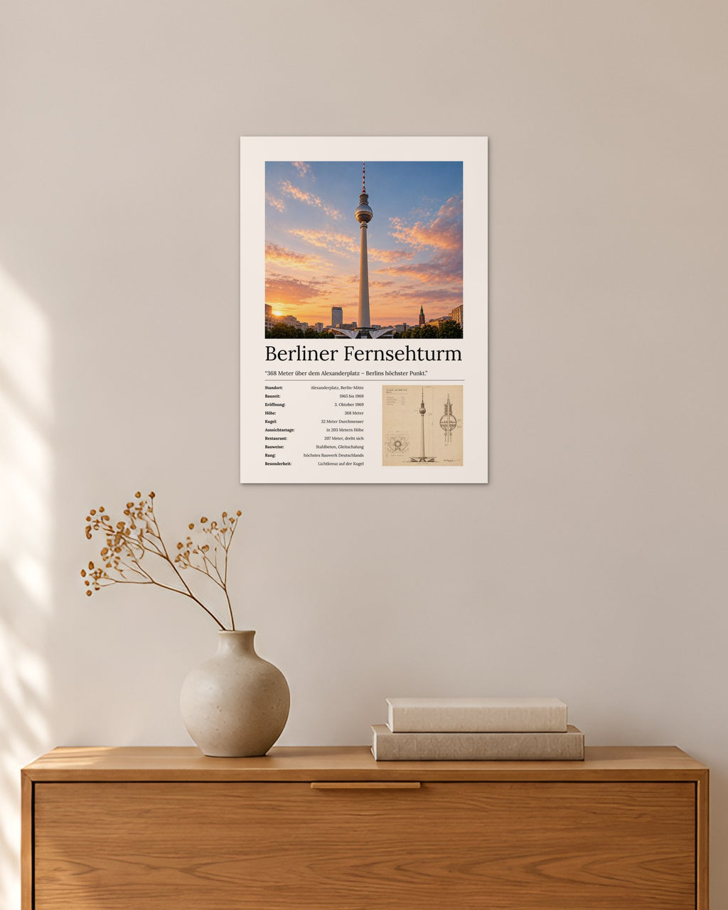 Berliner Fernsehturm Wandbild – 30 × 42 cm ohne Rahmen – Raumansicht – Art Bros