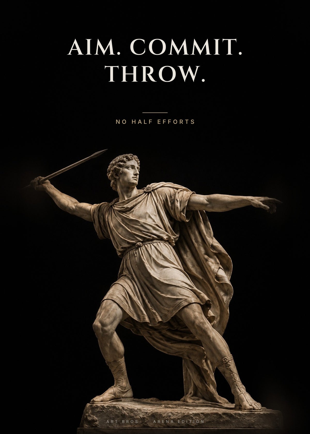 Aim. Commit. Throw – Speerwerfer Poster – Art Bros