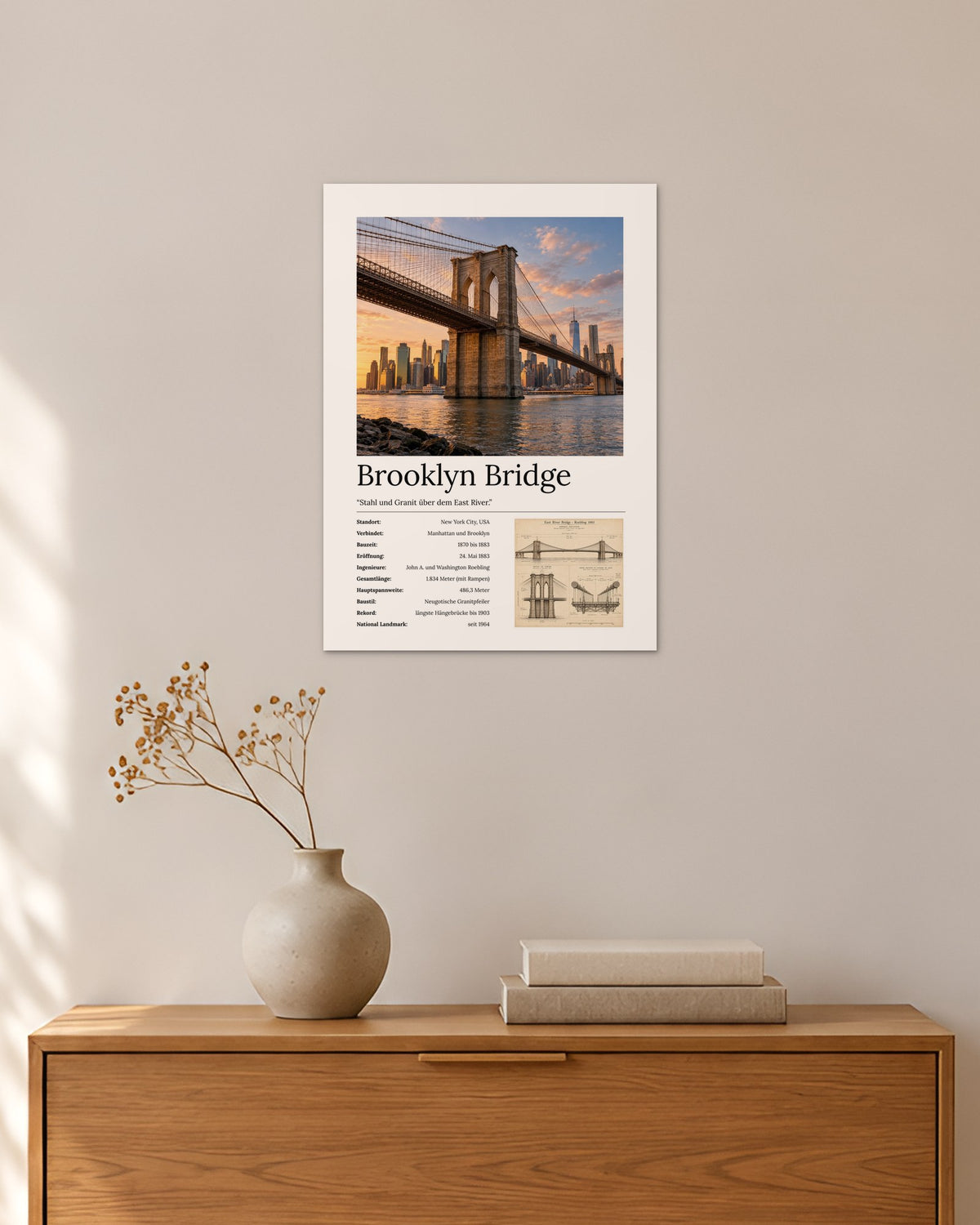 Brooklyn Bridge Wandbild – 30 × 42 cm ohne Rahmen – Raumansicht – Art Bros