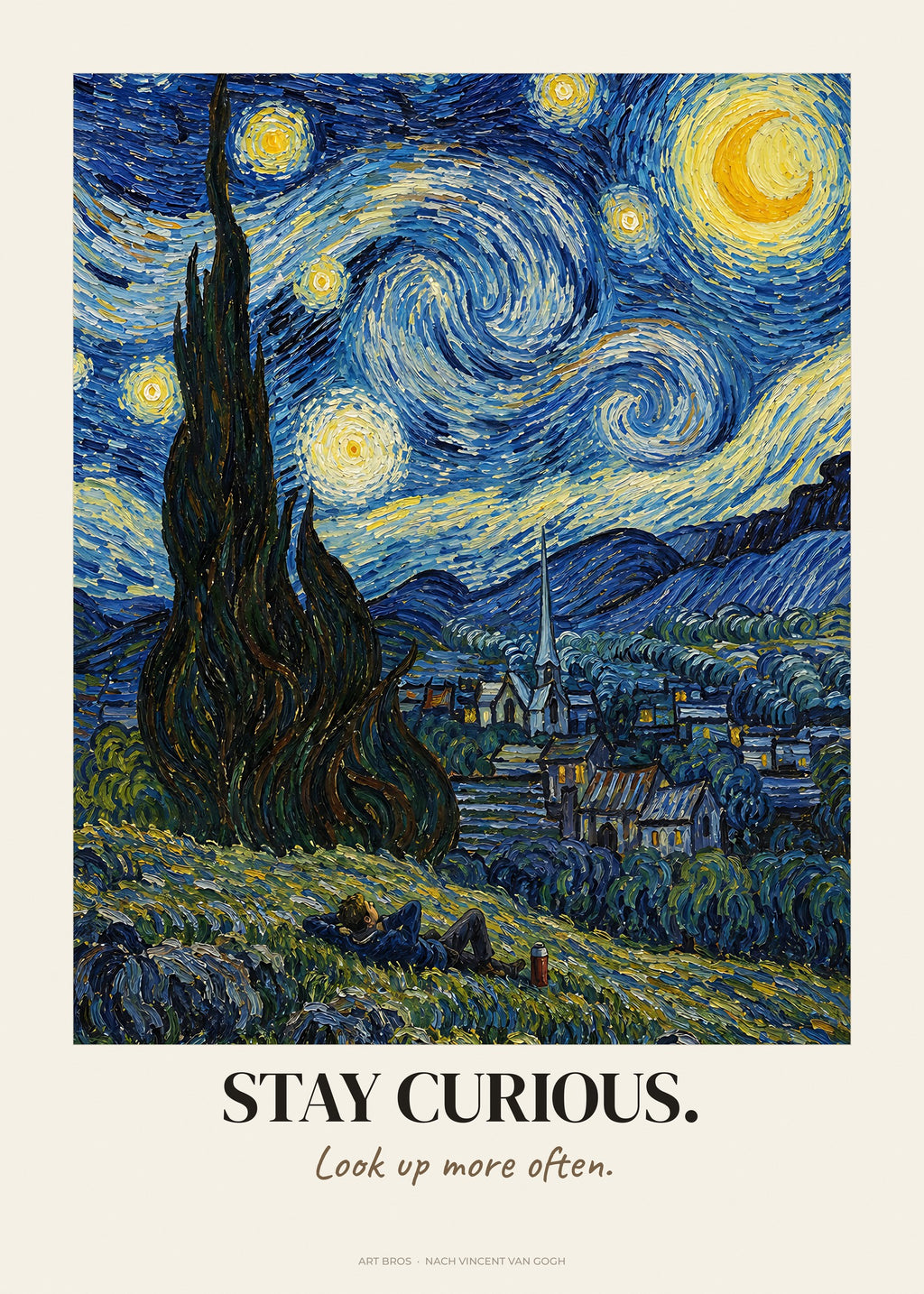 Sternennacht neu interpretiert mit Spruch Stay Curious – Poster – Art Bros