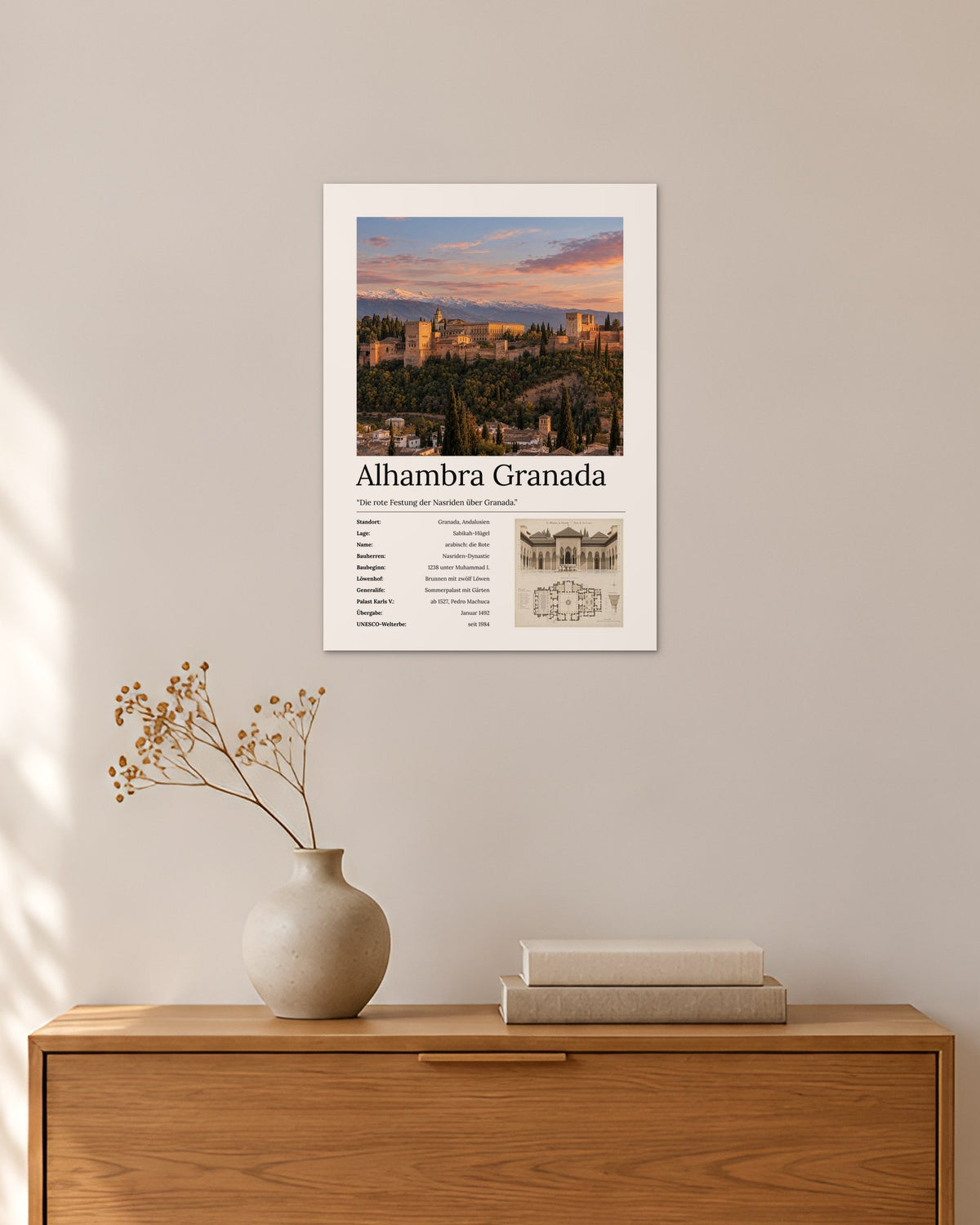 Alhambra Granada Wandbild – 30 × 42 cm ohne Rahmen – Raumansicht – Art Bros